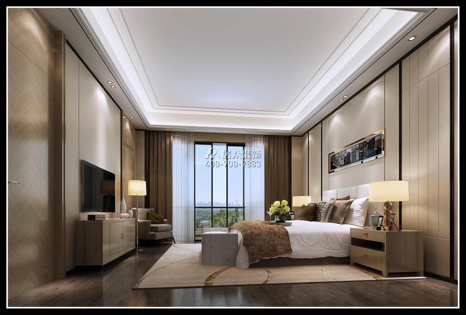 海御豪庭御峰322平方米现代简约风格别墅户型卧室装修效果图