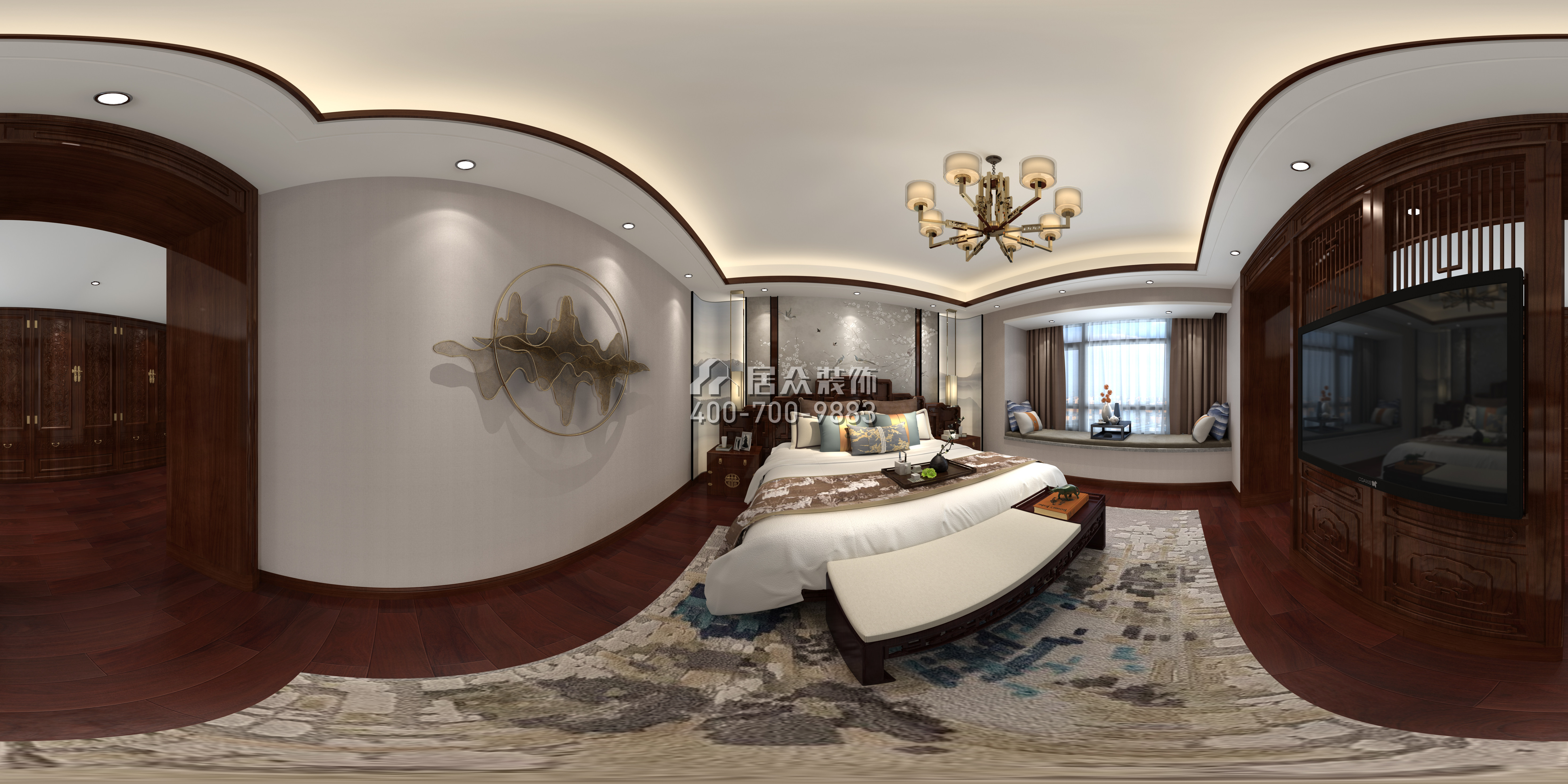 格力海岸480平方米中式风格复式户型卧室装修效果图