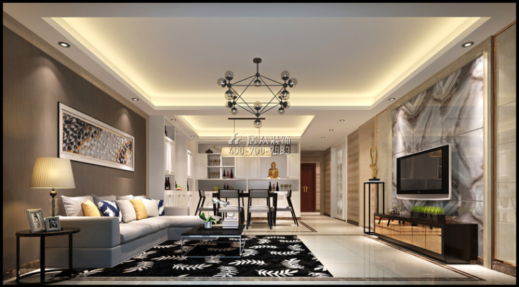 星匯名庭150平方米現代簡約風格平層戶型客廳裝修效果圖