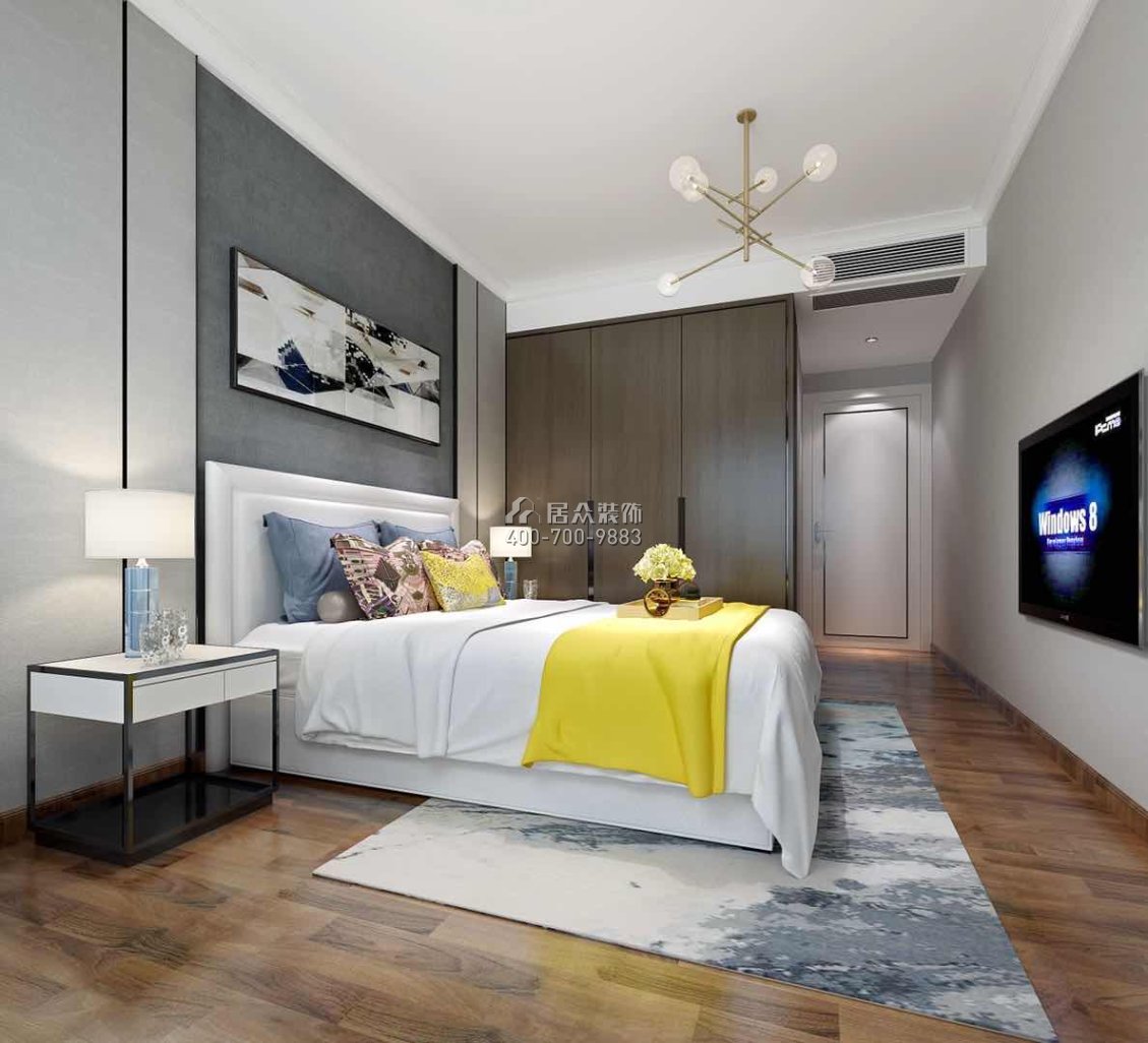中海凯旋城88平方米现代简约风格平层户型卧室装修效果图