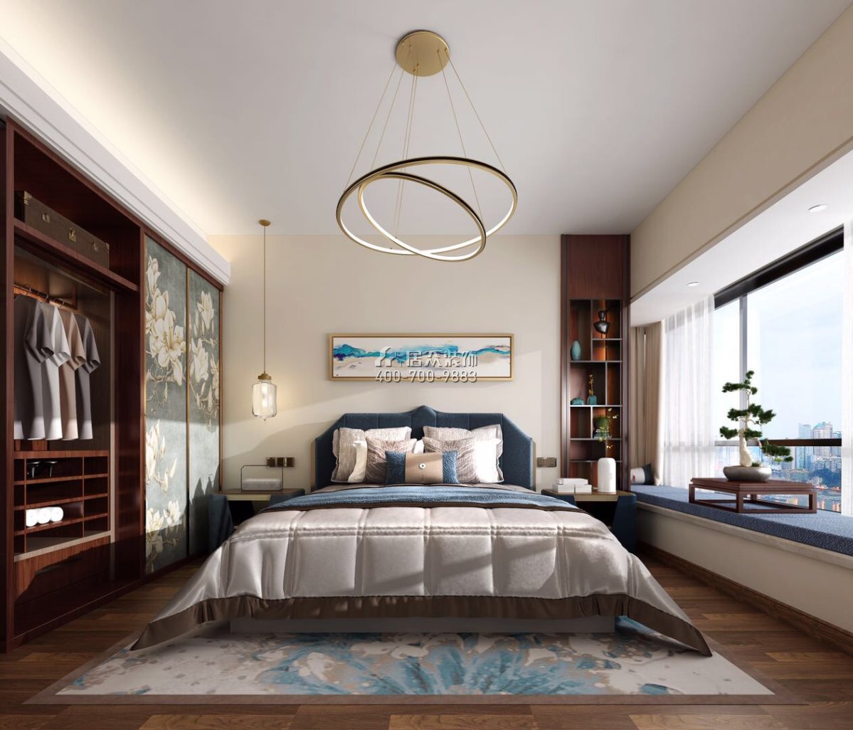 世榮作品壹號四期128平方米中式風格平層戶型臥室裝修效果圖