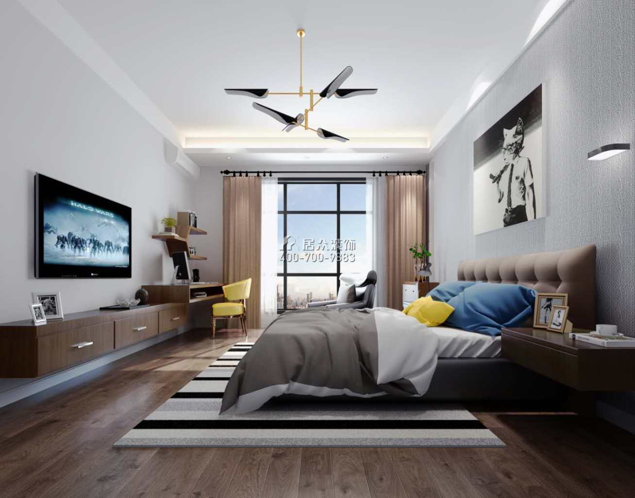 泉州中骏天峰240平方米现代简约风格复式户型卧室装修效果图