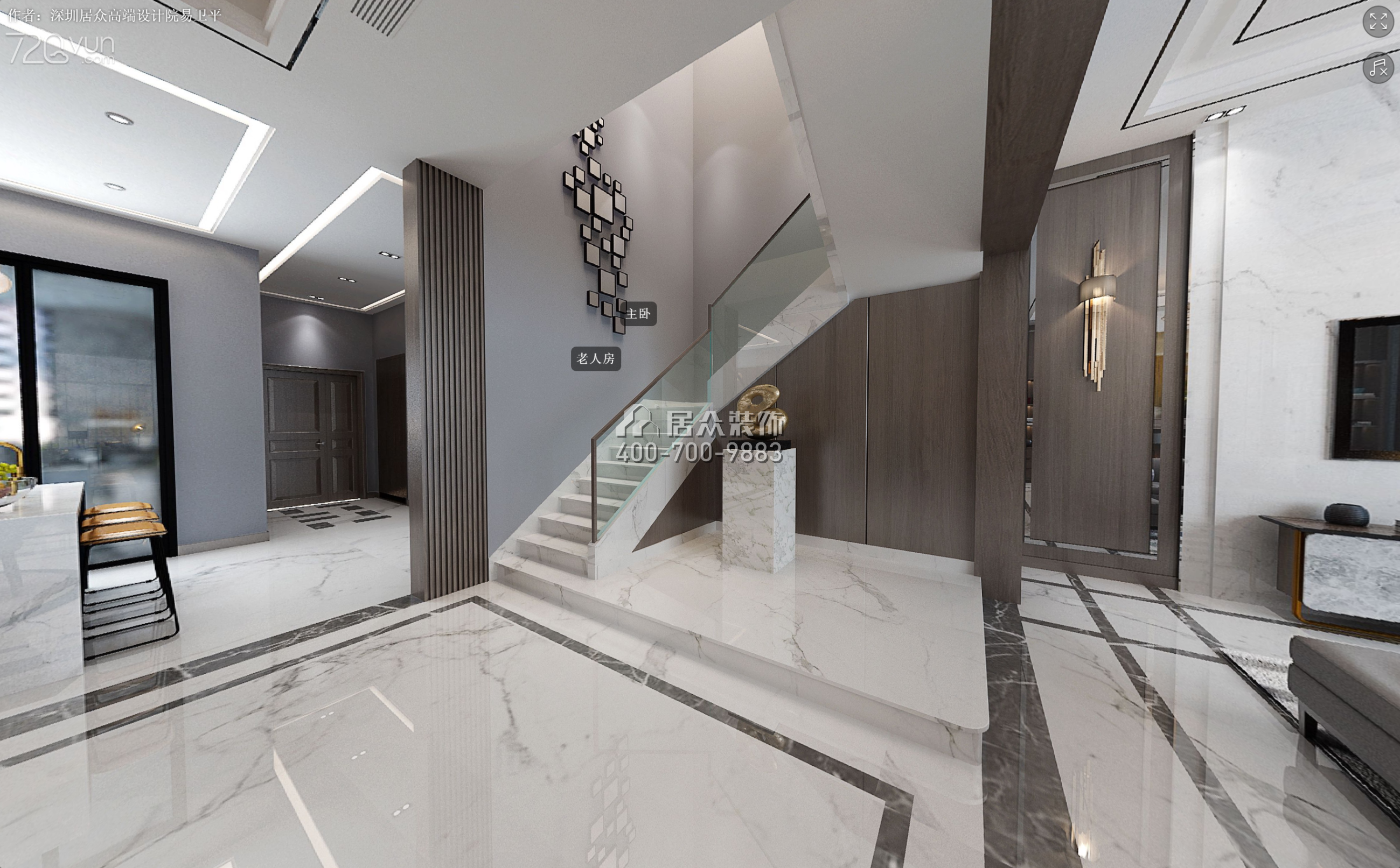 阿卡迪亚400平方米现代简约风格别墅户型楼梯装修效果图