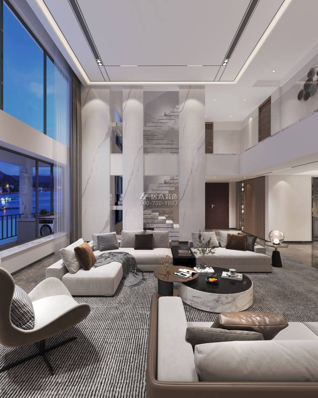 中信红树湾-三期638平方米现代简约风格复式户型客厅装修效果图