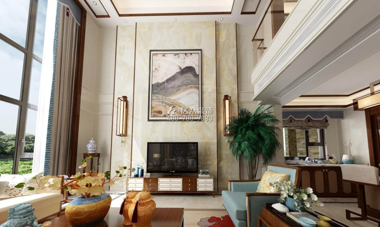 盈峰翠邸500平方米中式风格别墅户型客厅装修效果图