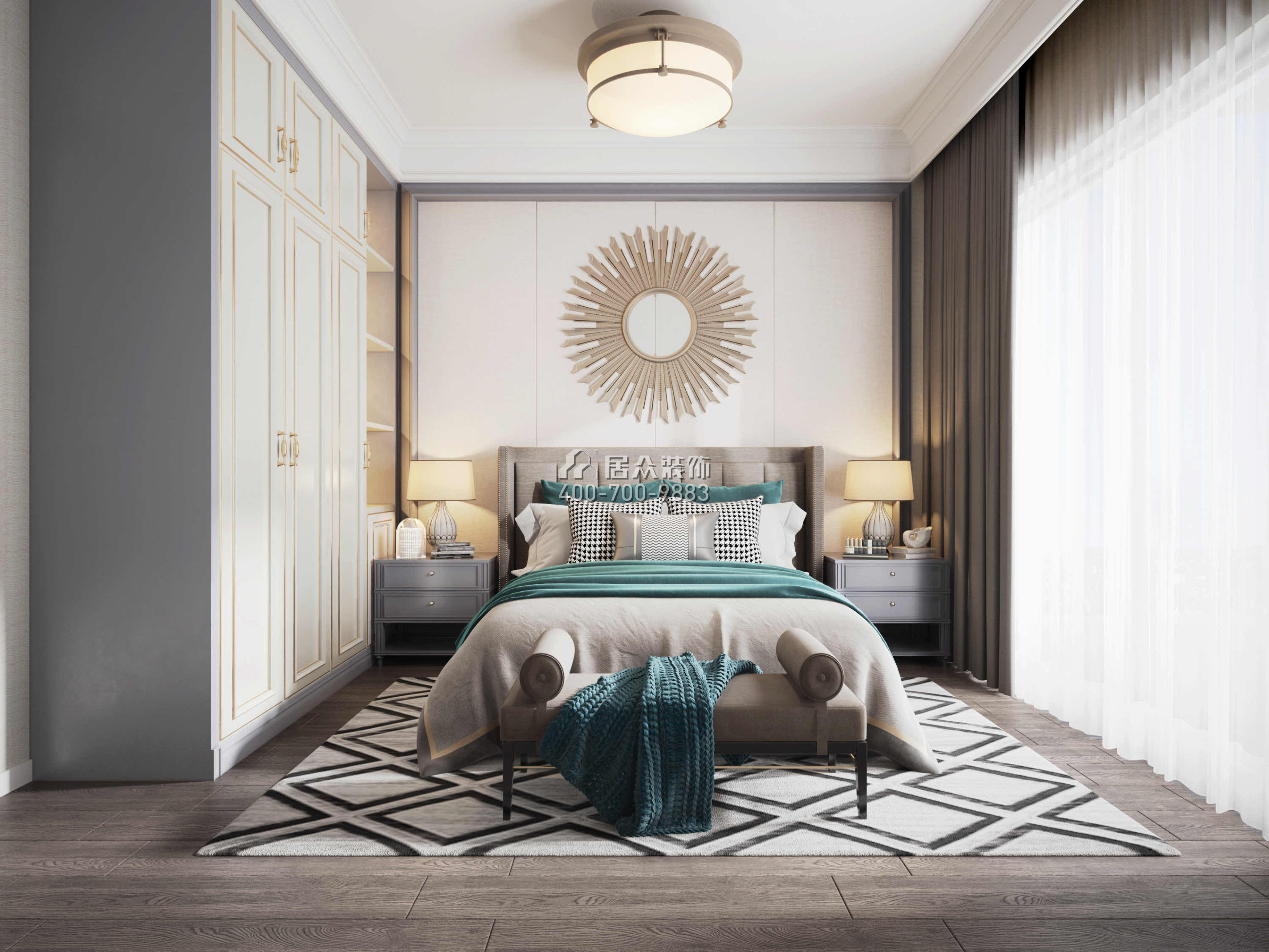 万科金域蓝湾98平方米美式风格平层户型卧室装修效果图