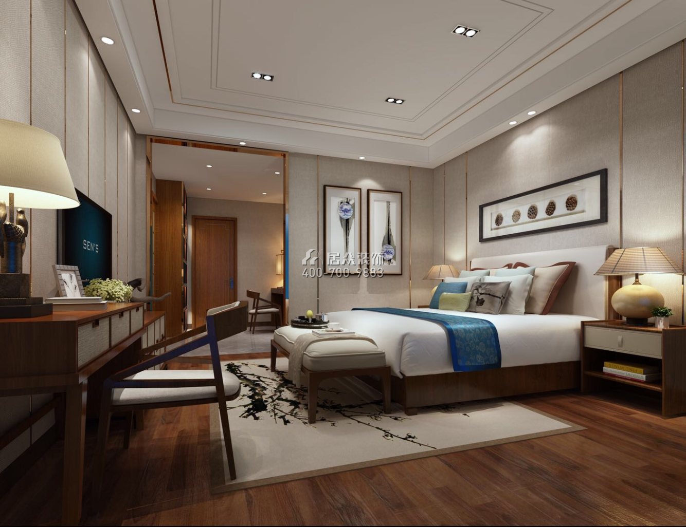 栖棠映山188平方米中式风格平层户型卧室装修效果图