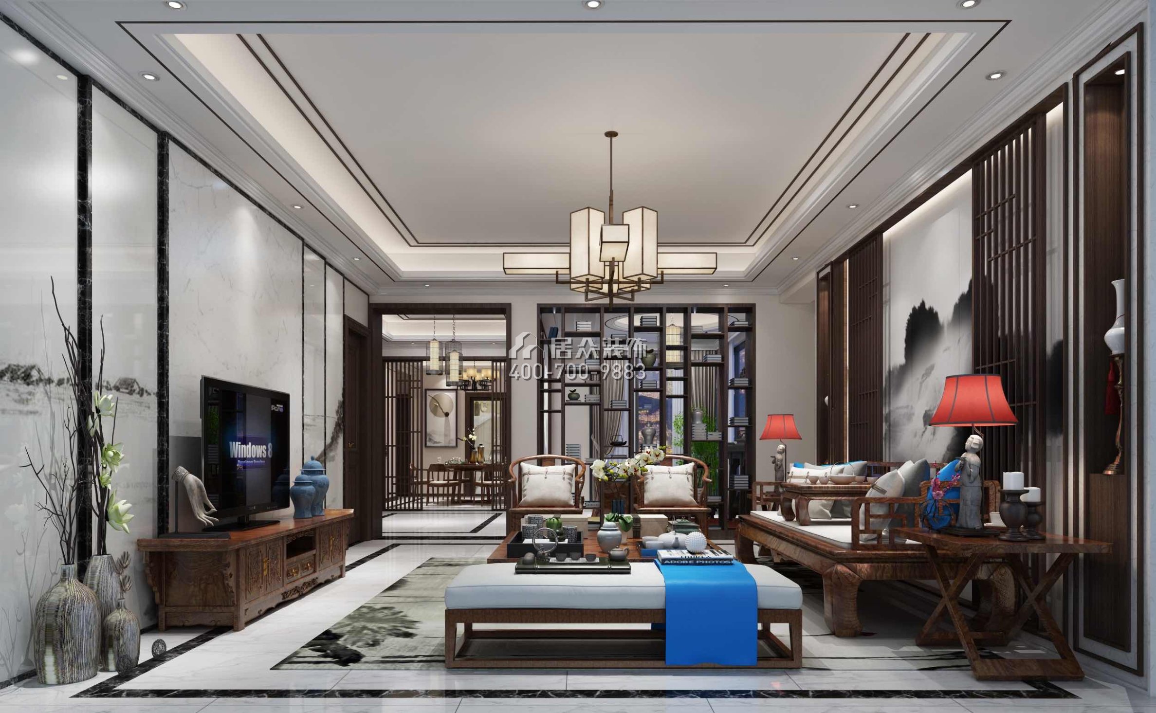 博林天瑞210平方米中式风格平层户型客厅装修效果图