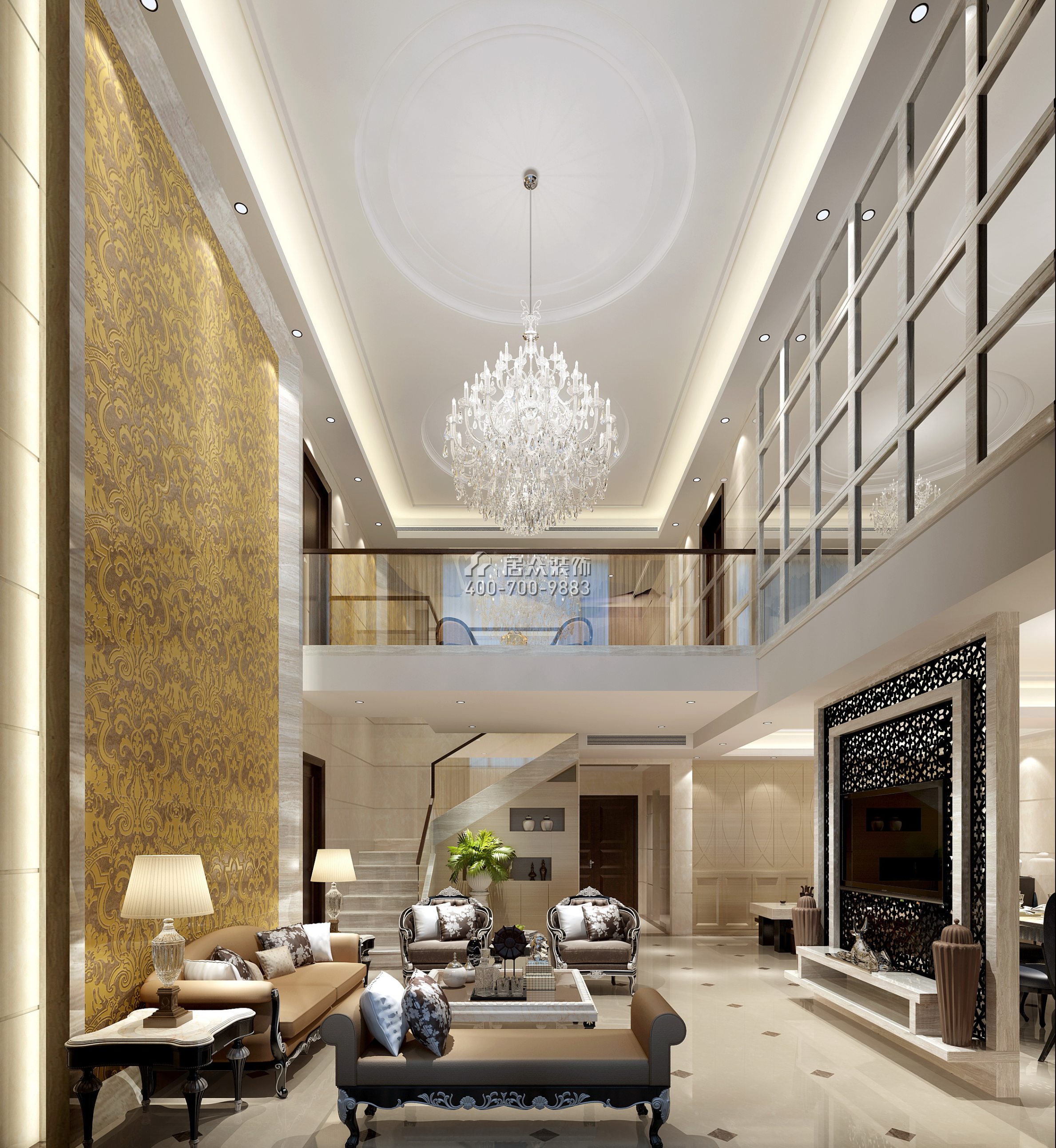 黃埔雅苑二期268平方米新古典風格復式戶型客廳裝修效果圖