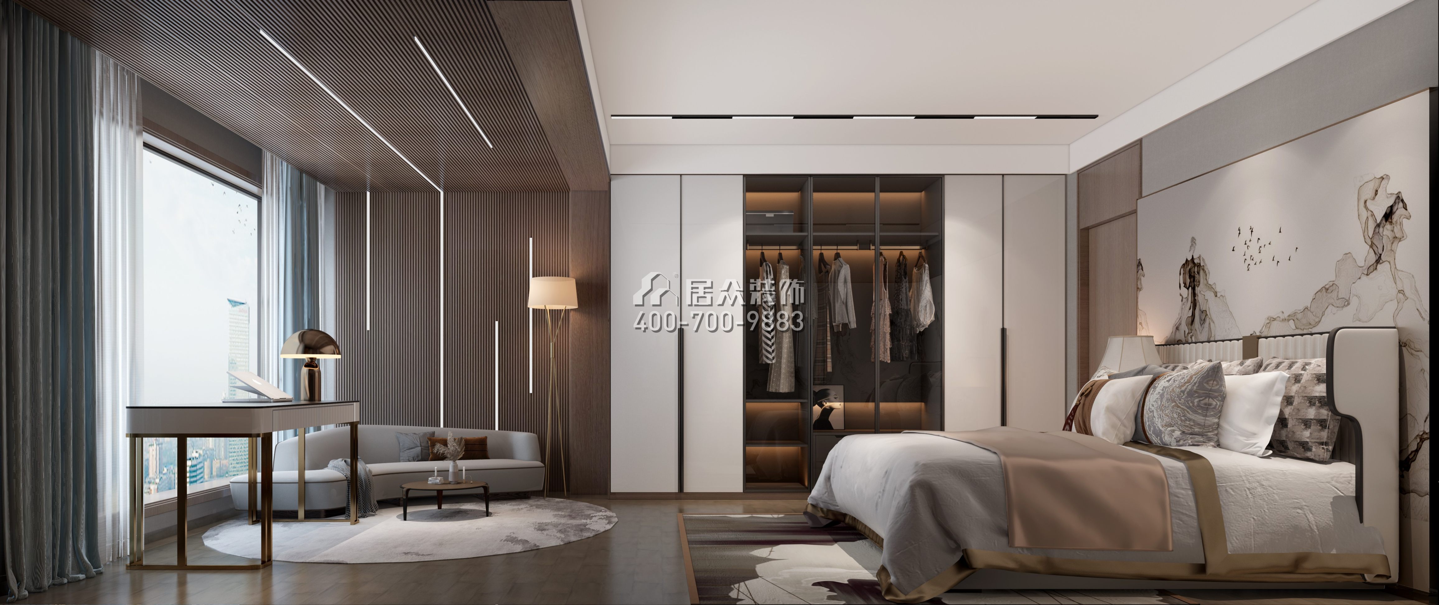万科金域华府189平方米中式风格平层户型卧室装修效果图
