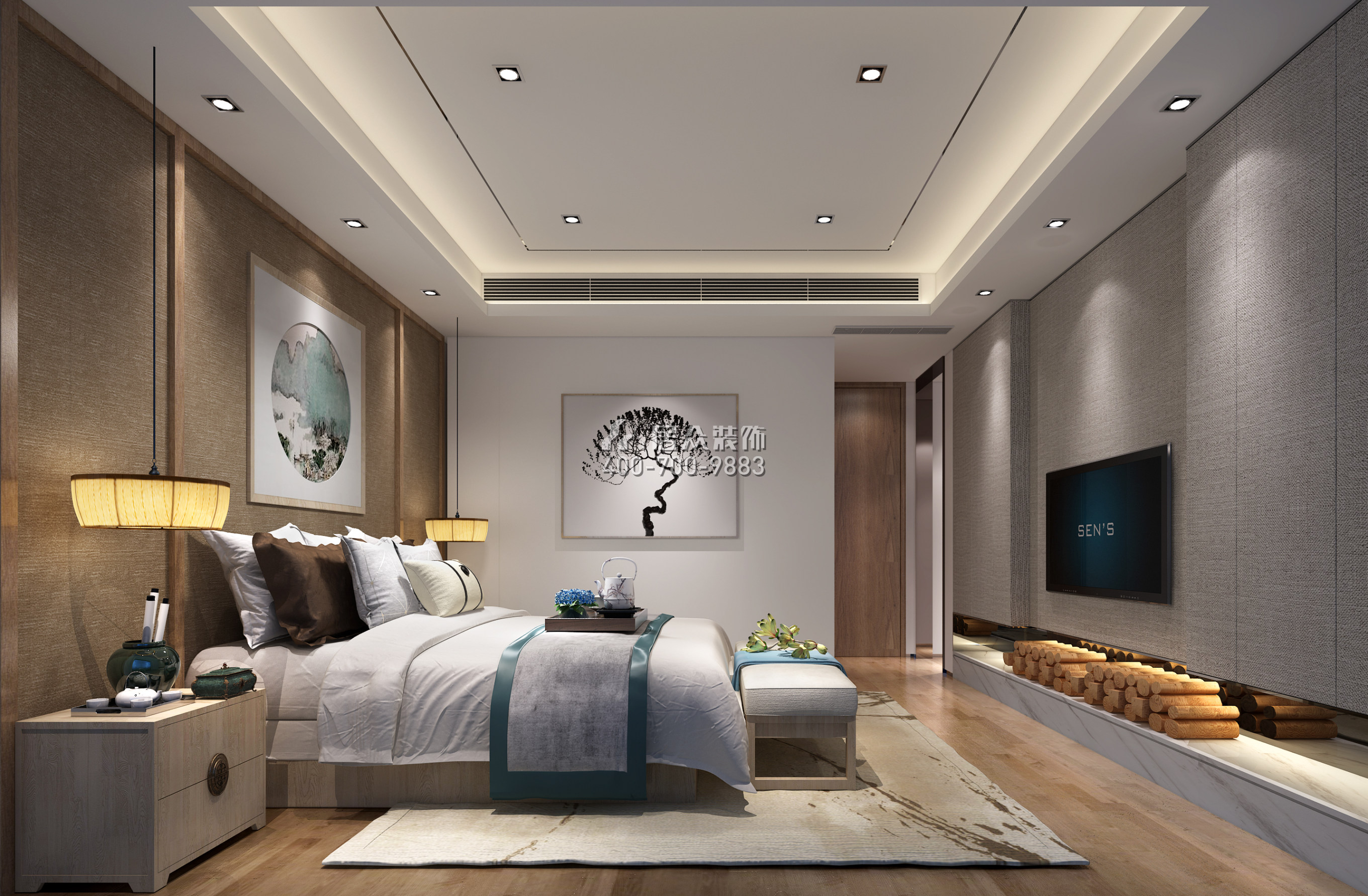 九号公馆220平方米现代简约风格复式户型卧室装修效果图