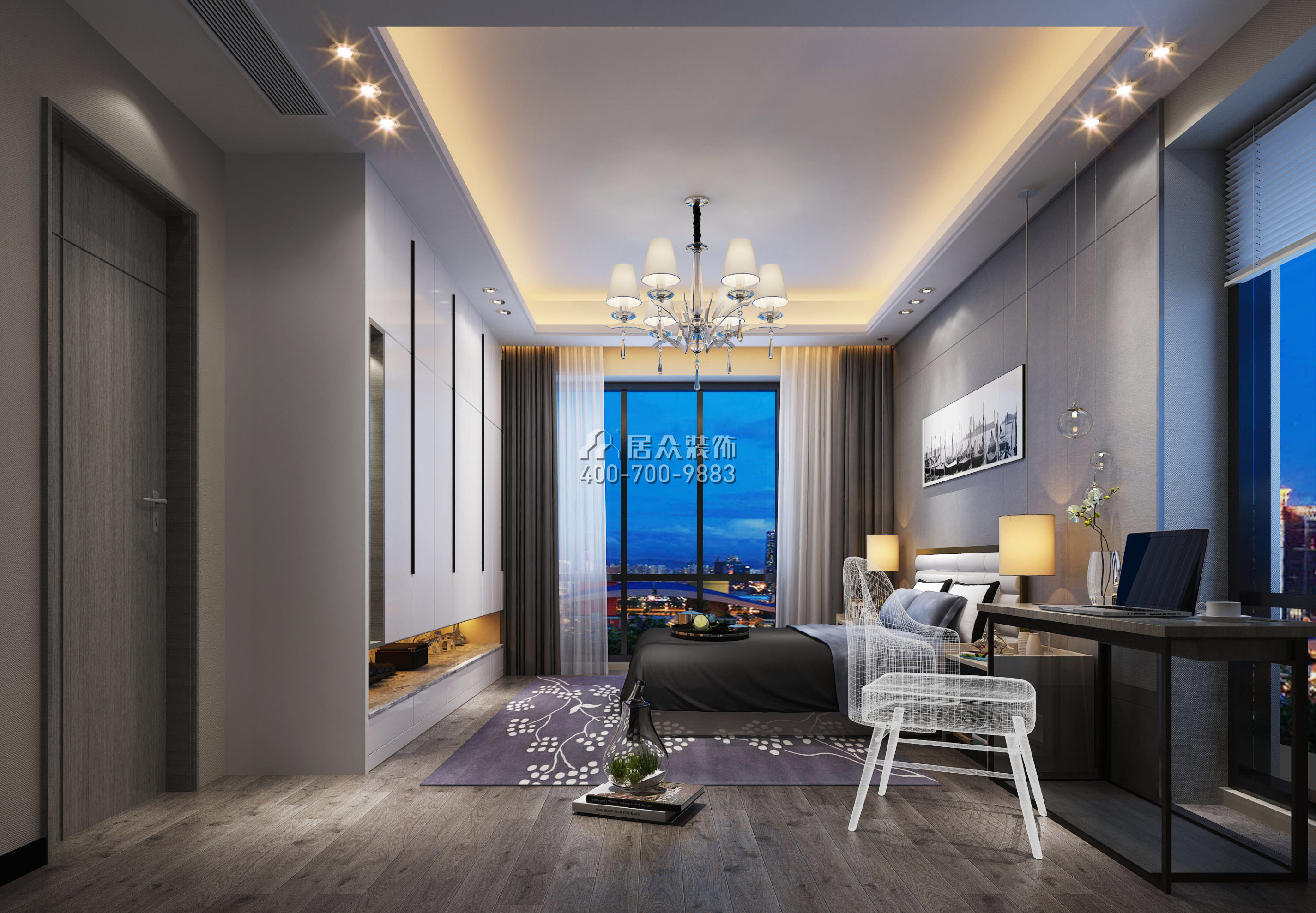 博林天瑞130平方米现代简约风格平层户型卧室装修效果图