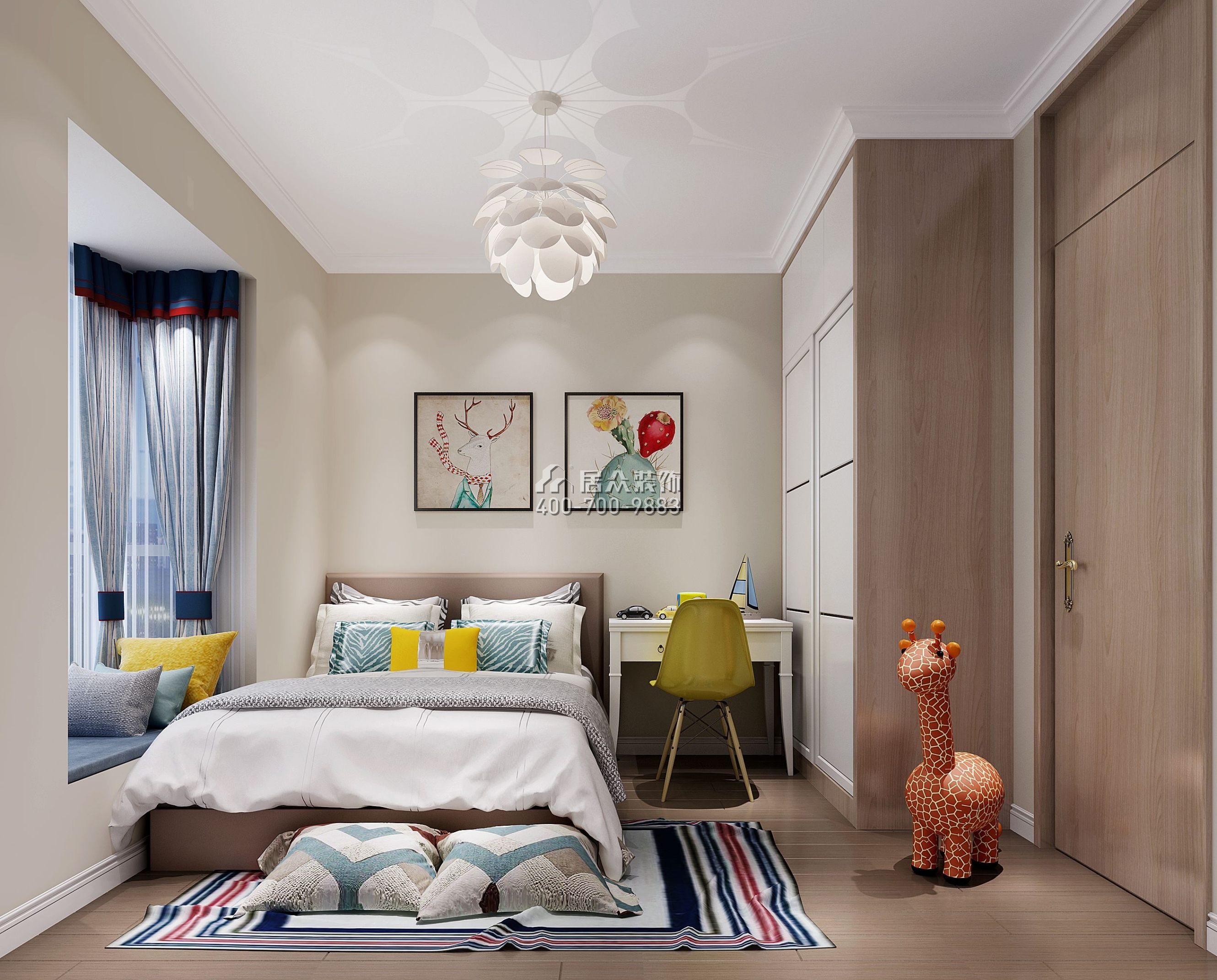 梧桐花園98平方米現代簡約風格平層戶型臥室裝修效果圖