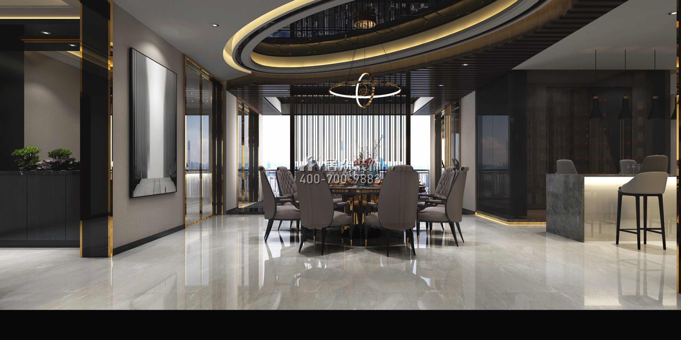 龙泉豪苑560平方米现代简约风格平层户型餐厅九州平台官方网站（中国）有限公司效果图
