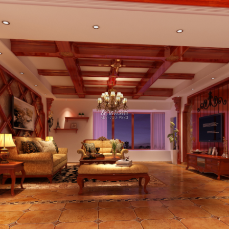 纯水岸十五期300平方米美式风格平层户型客厅装修效果图