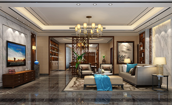 星汇湾329平方米中式风格平层户型客厅装修效果图