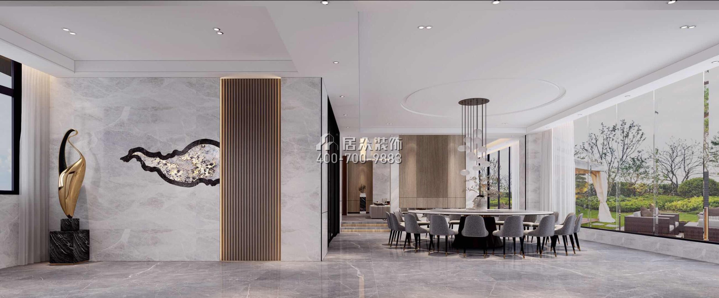 自建房300平方米現代簡約風格平層戶型餐廳裝修效果圖