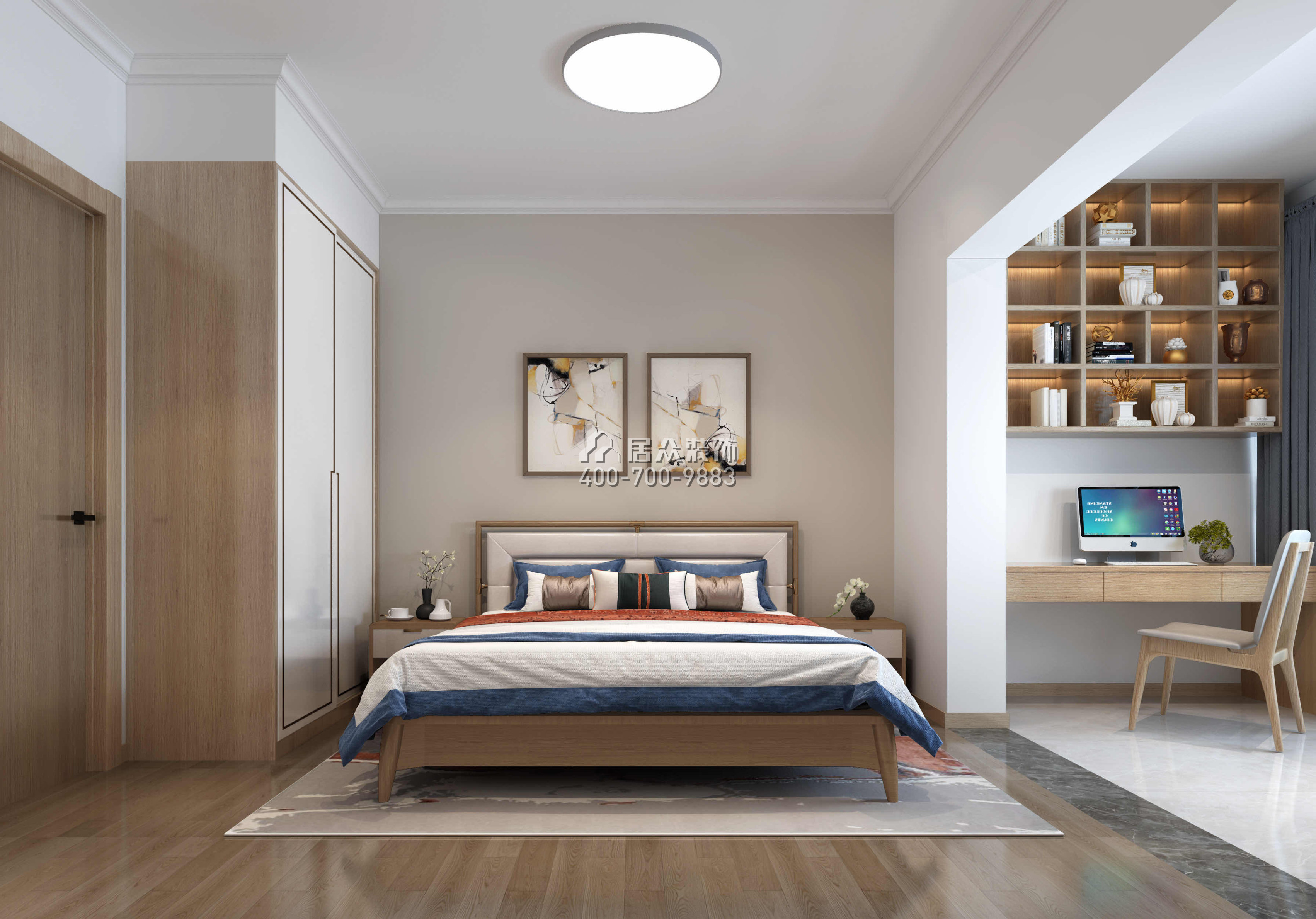 中珠九悦138平方米中式风格平层户型卧室装修效果图