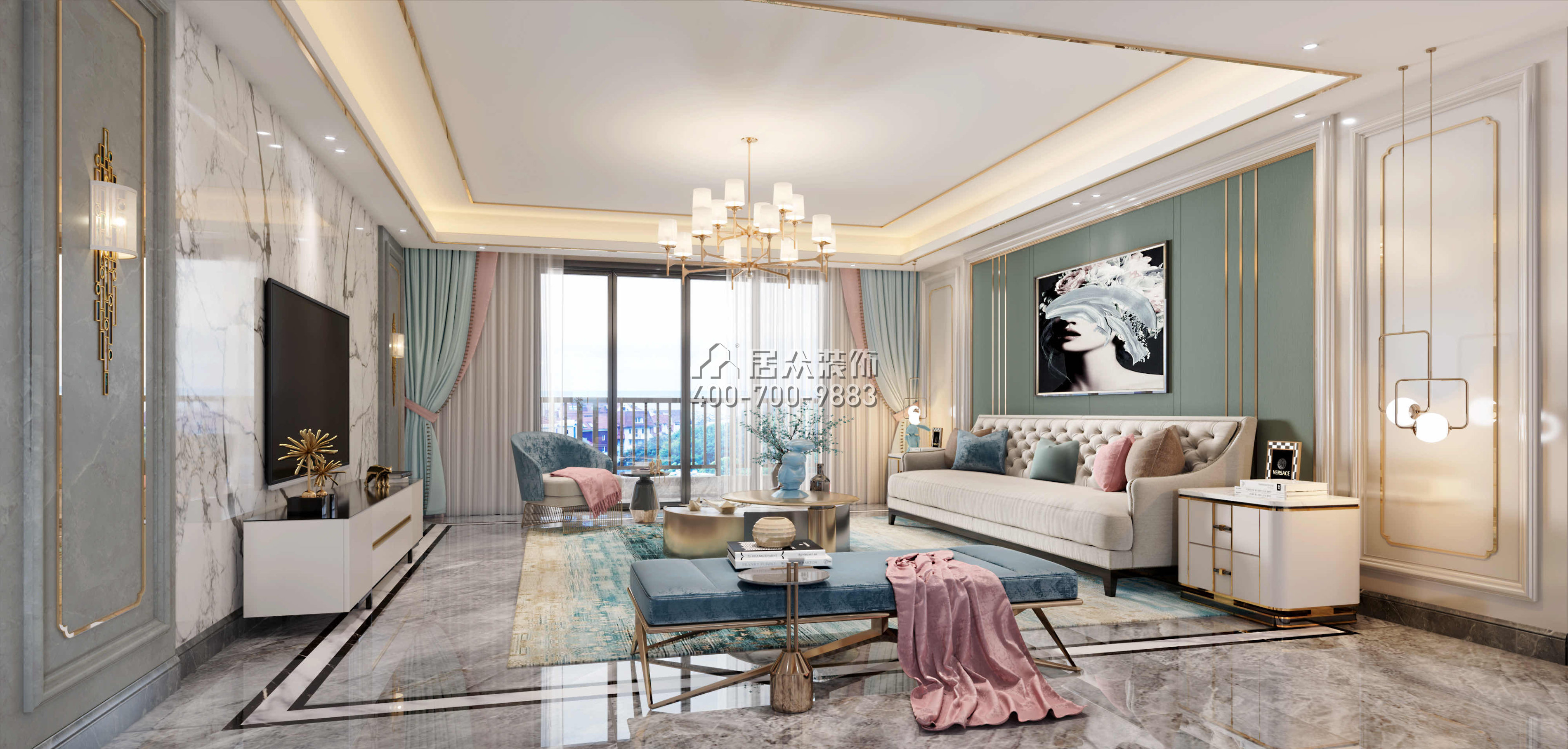 翡翠山湖一期180平方米現代簡約風格平層戶型客廳裝修效果圖