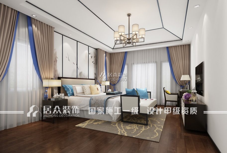 五月香山276平方米中式风格别墅户型卧室装修效果图