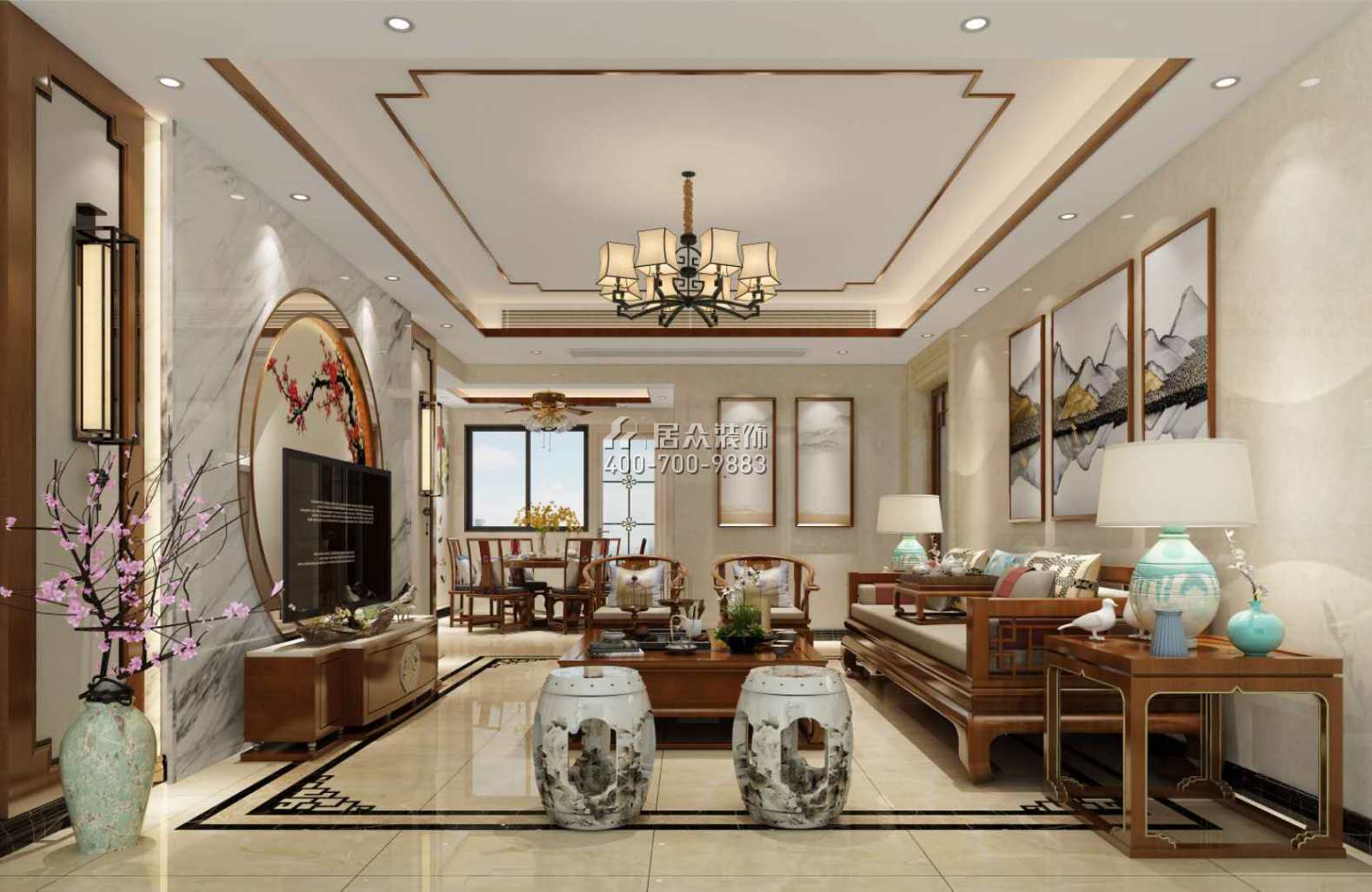 锦江豪苑137平方米中式风格平层户型客厅装修效果图