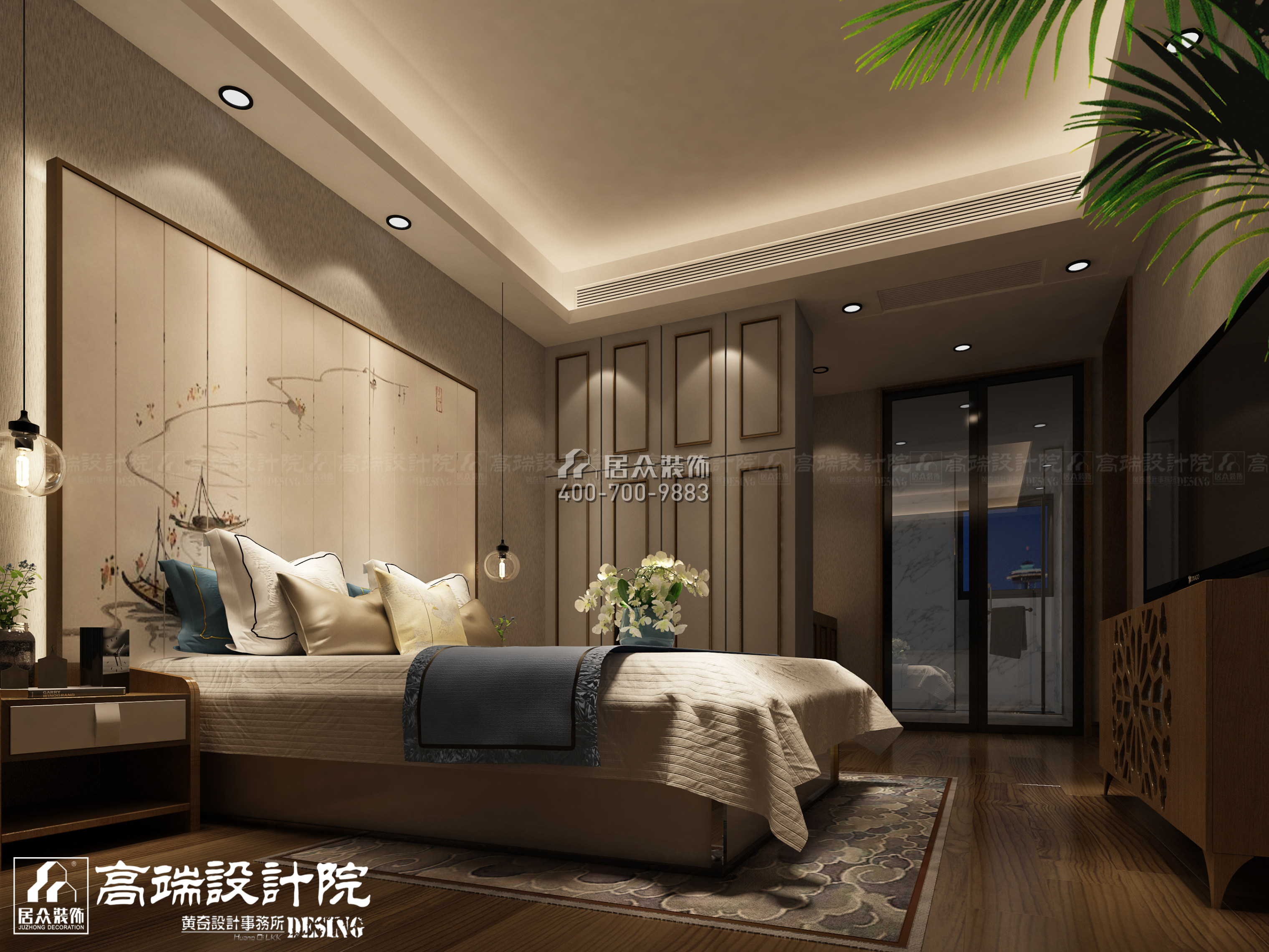 湘江世纪城160平方米中式风格平层户型卧室装修效果图