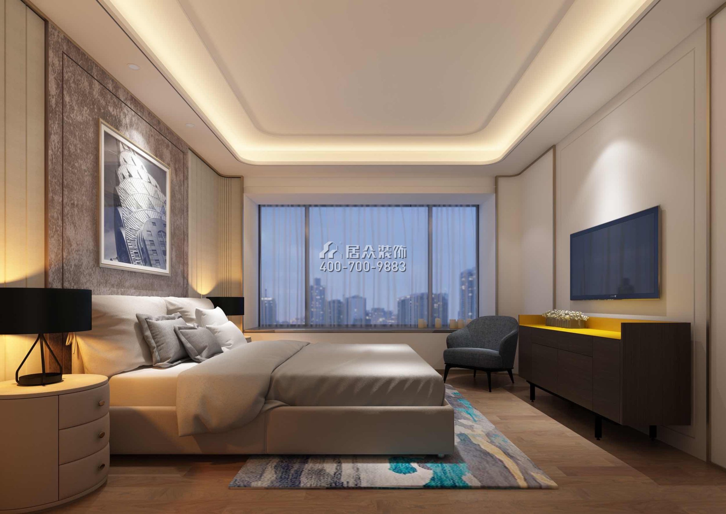 栖棠映山208平方米现代简约风格平层户型卧室装修效果图