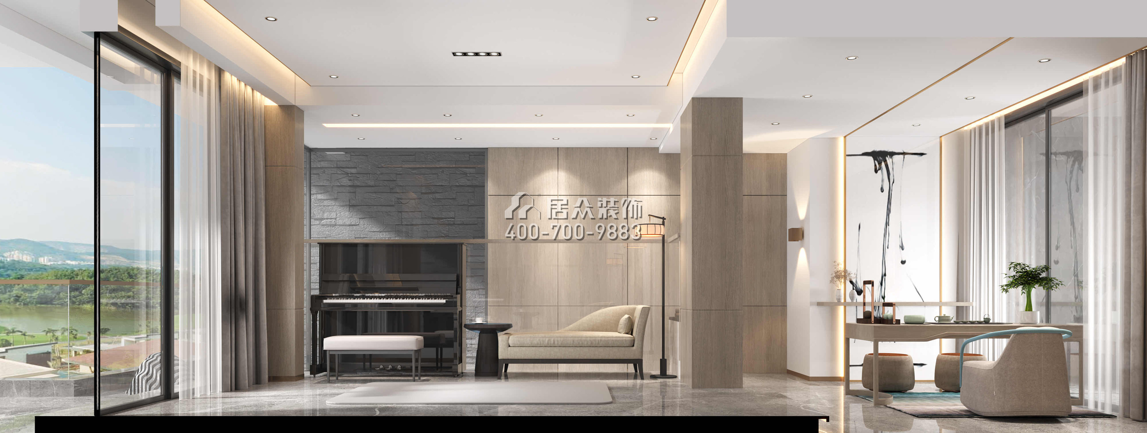 翠湖香山别苑200平方米中式风格复式户型娱乐室装修效果图