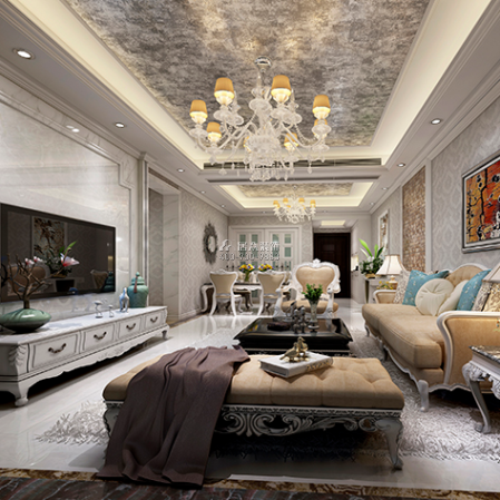 華潤城三期89平方米歐式風格平層戶型客廳裝修效果圖