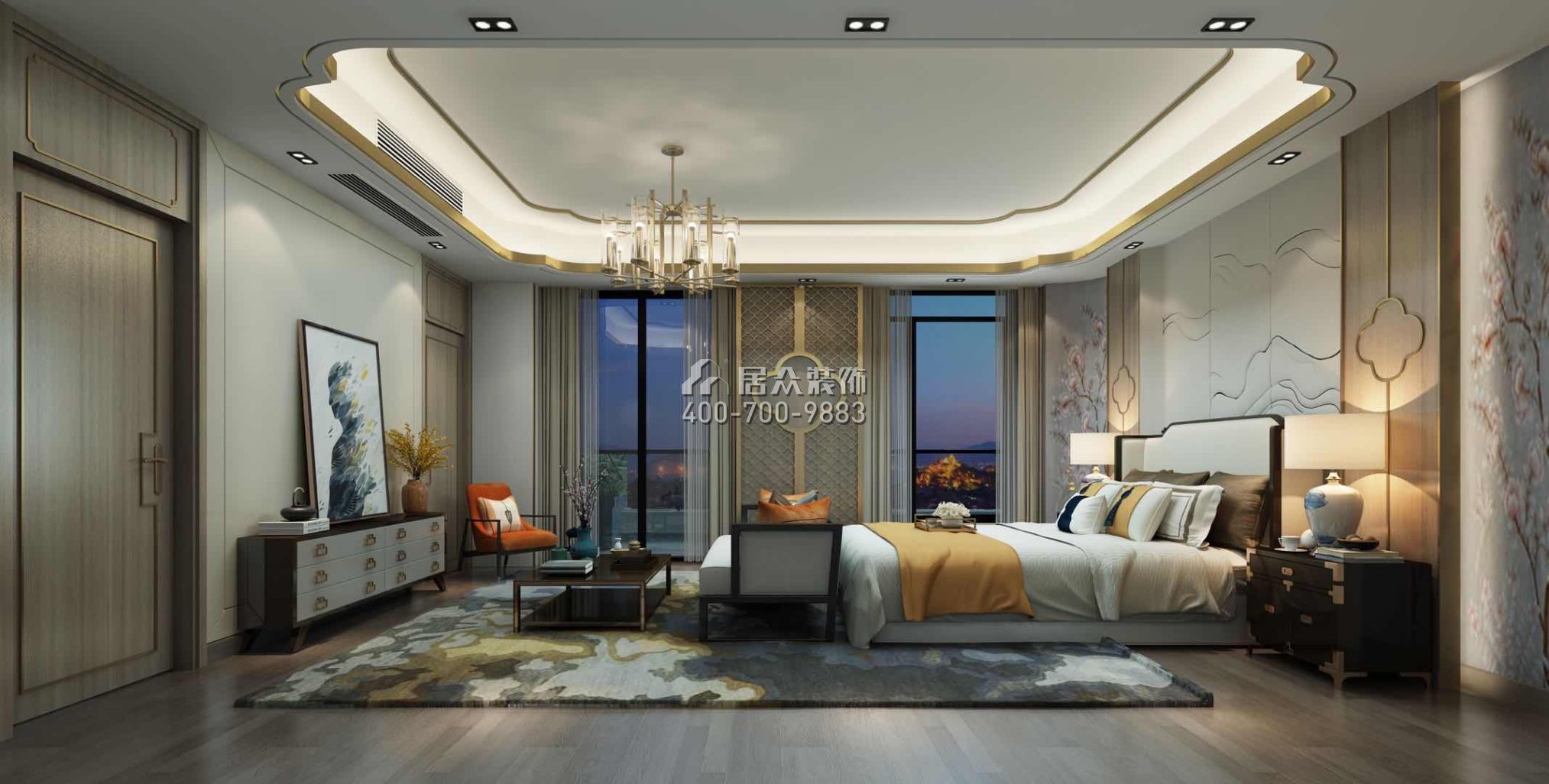 金月湾550平方米中式风格别墅户型卧室装修效果图