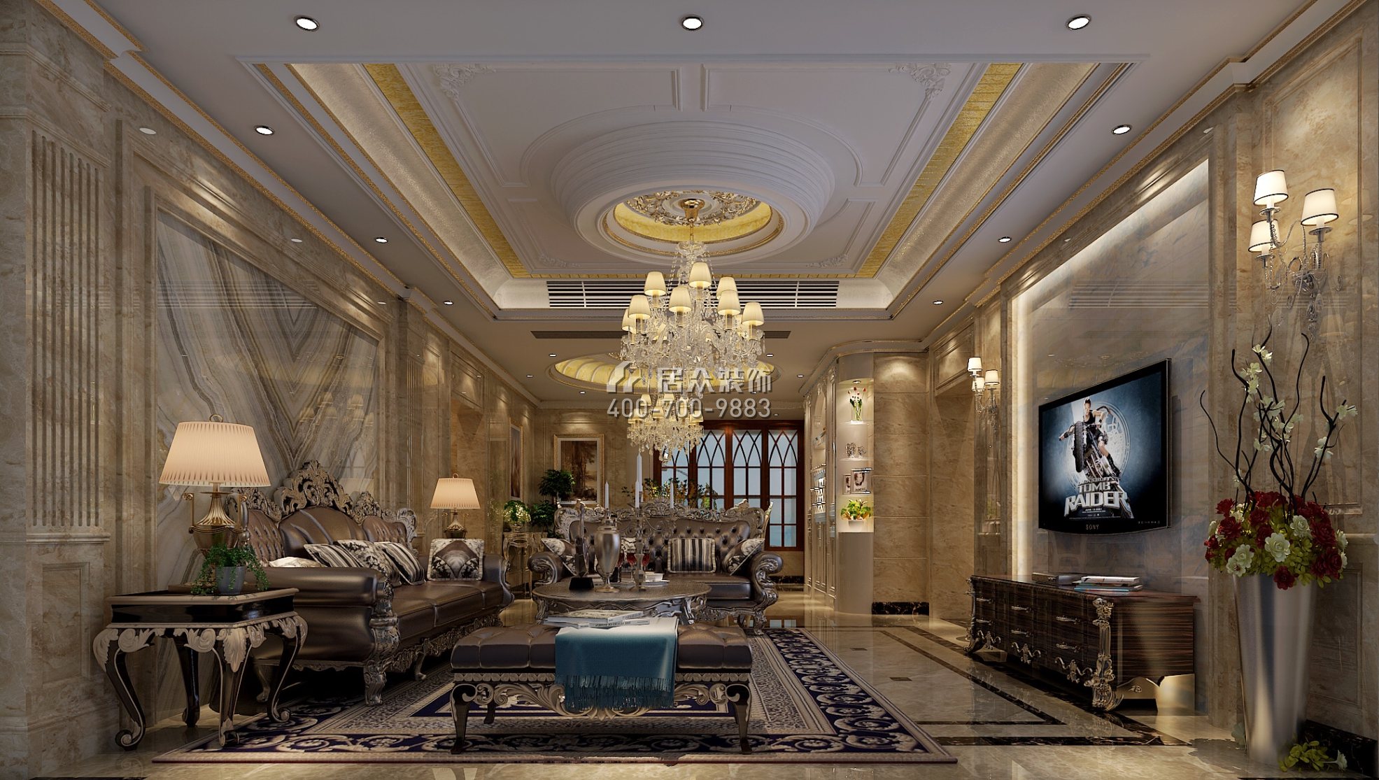雅居乐花冠集192平方米欧式风格平层户型客厅装修效果图