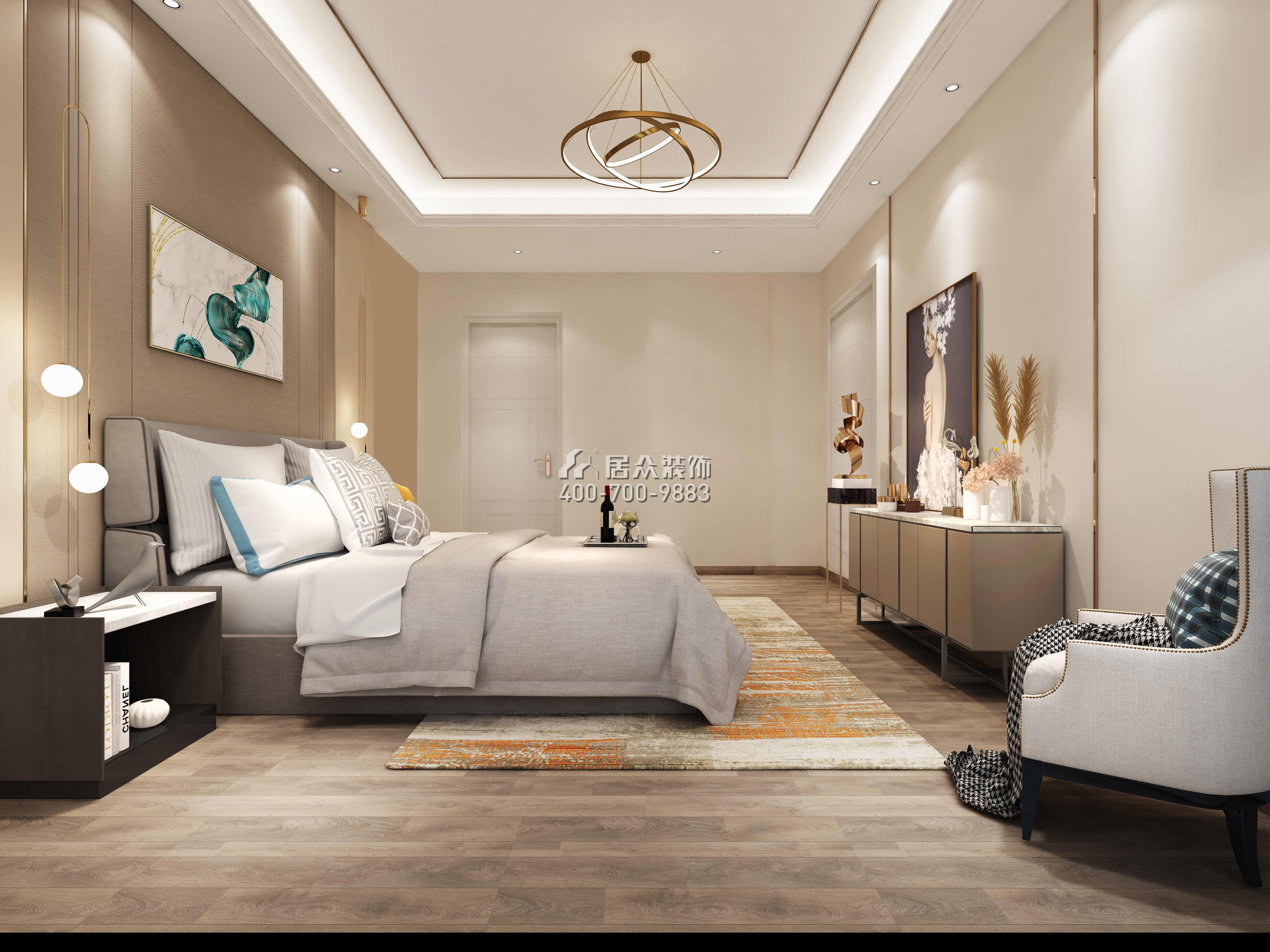 中頤海倫堡110平方米現代簡約風格平層戶型臥室裝修效果圖