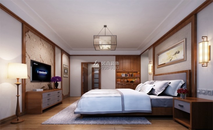 龙吟水榭140平方米中式风格平层户型卧室装修效果图