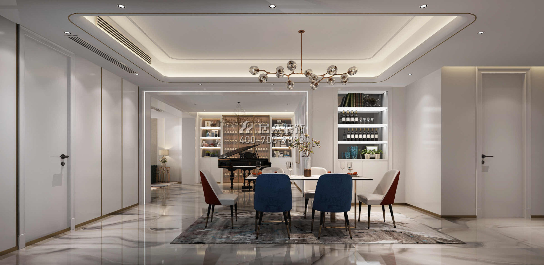 中铁元湾205平方米现代简约风格平层户型餐厅装修效果图