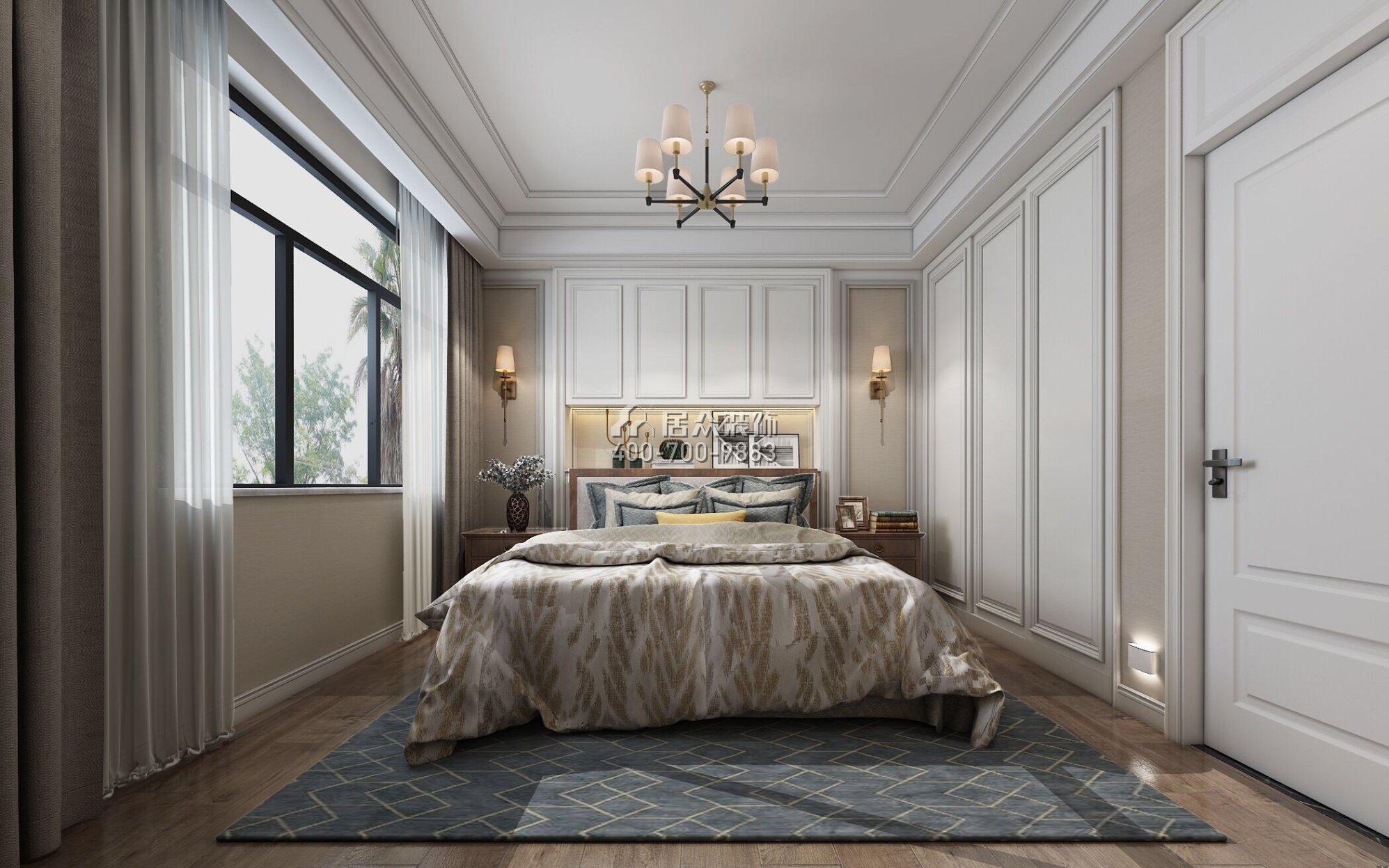 保利中央公园450平方米美式风格别墅户型卧室装修效果图