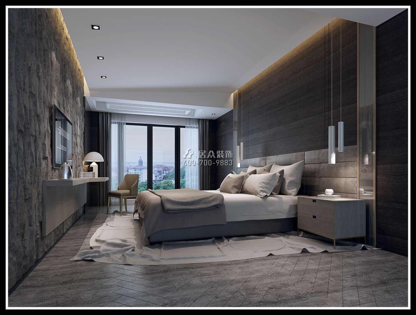 海逸豪庭御峰267平方米现代简约风格别墅户型卧室装修效果图