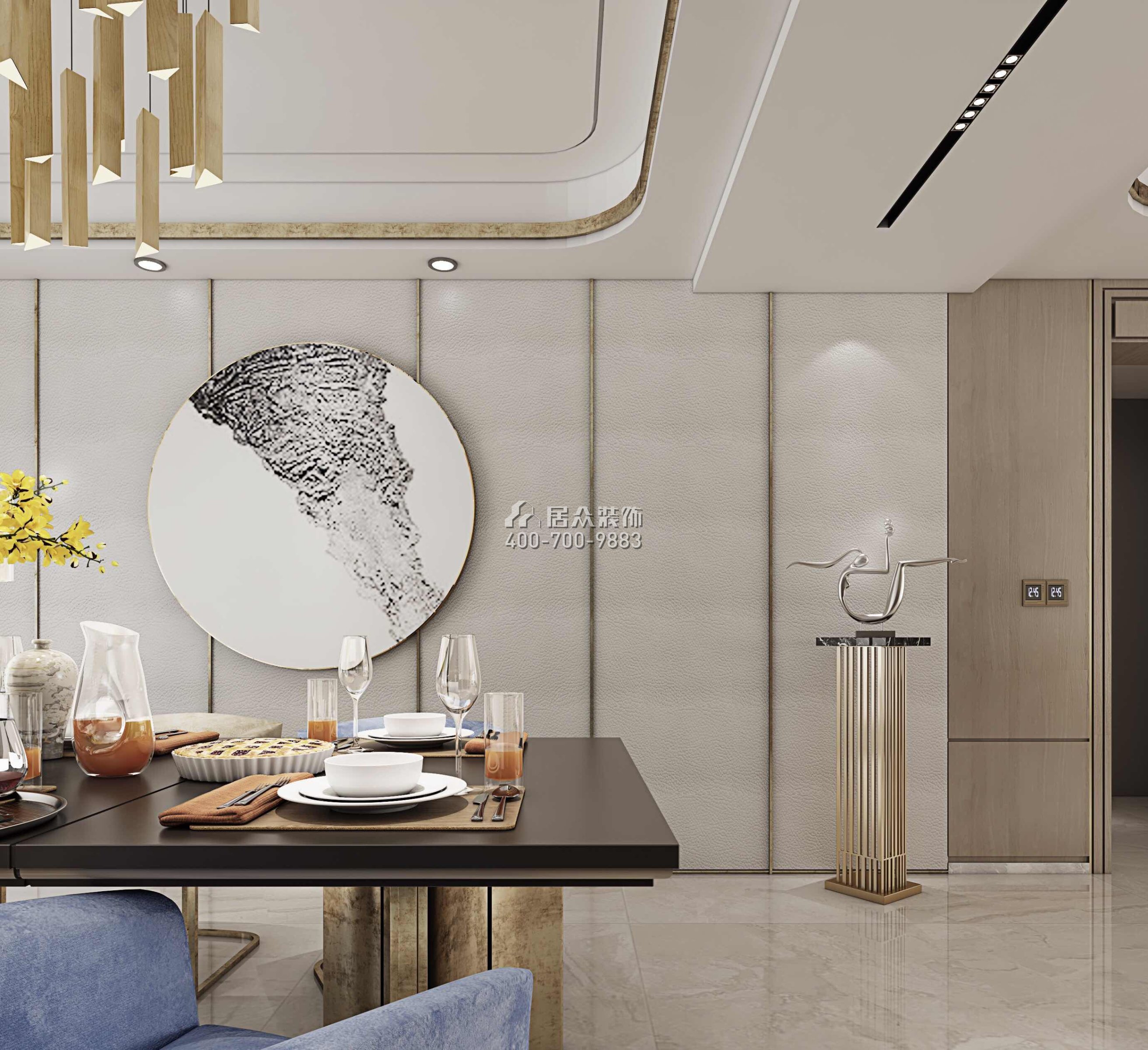 晟通牡丹舸240平方米现代简约风格平层户型客厅装修效果图