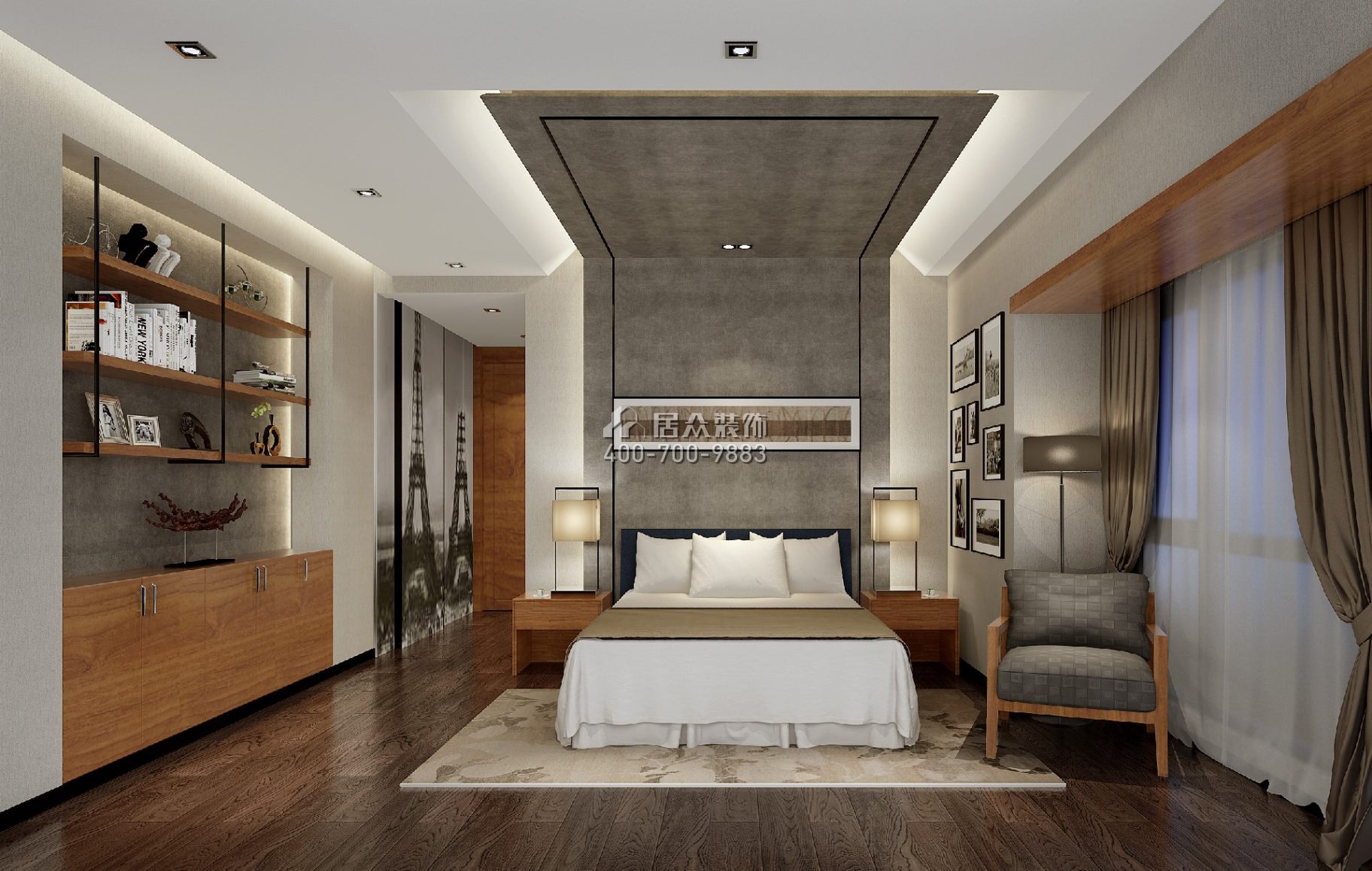 半岛城邦二期180平方米中式风格平层户型卧室装修效果图