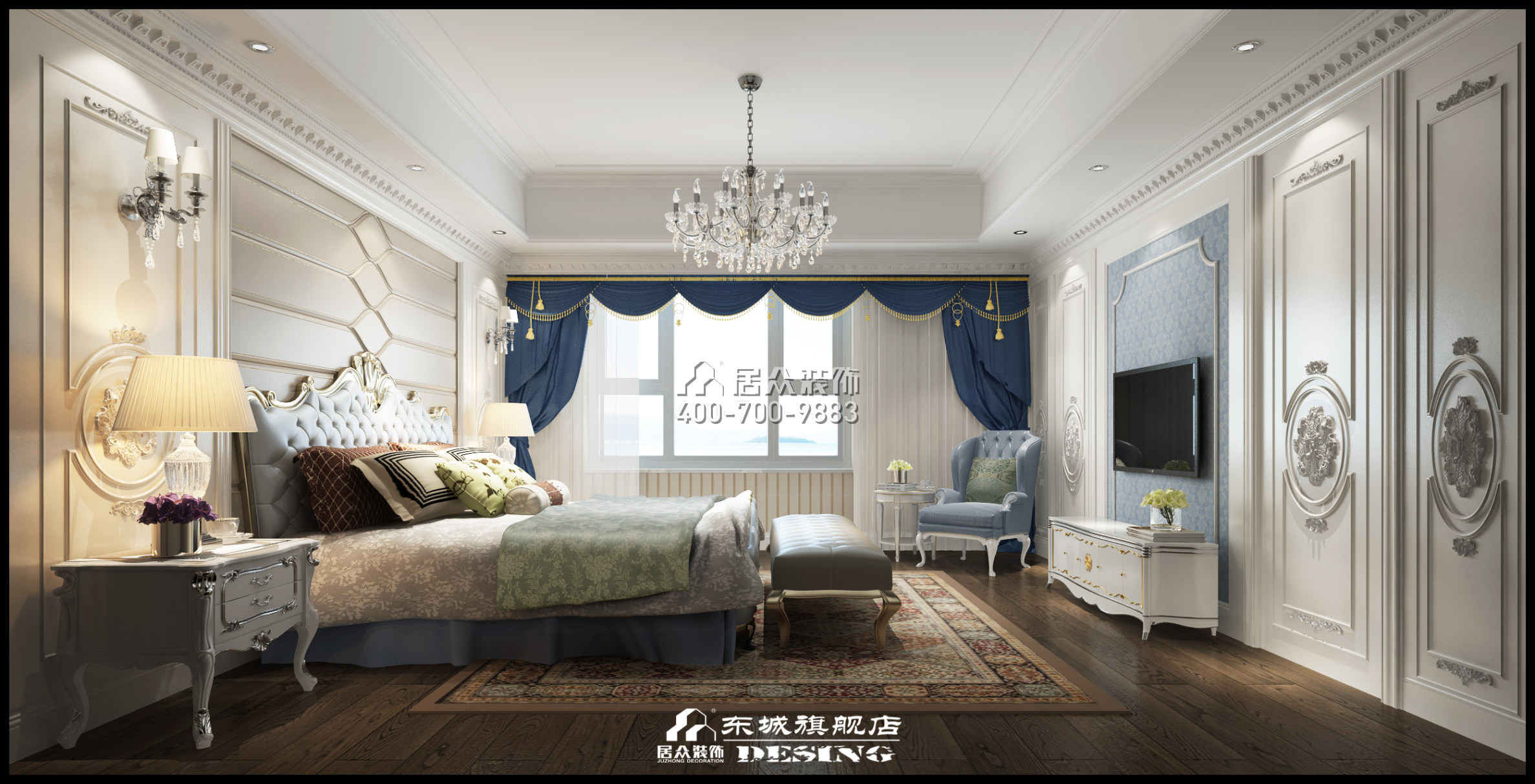 梅溪湖壹号380平方米美式风格平层户型卧室装修效果图
