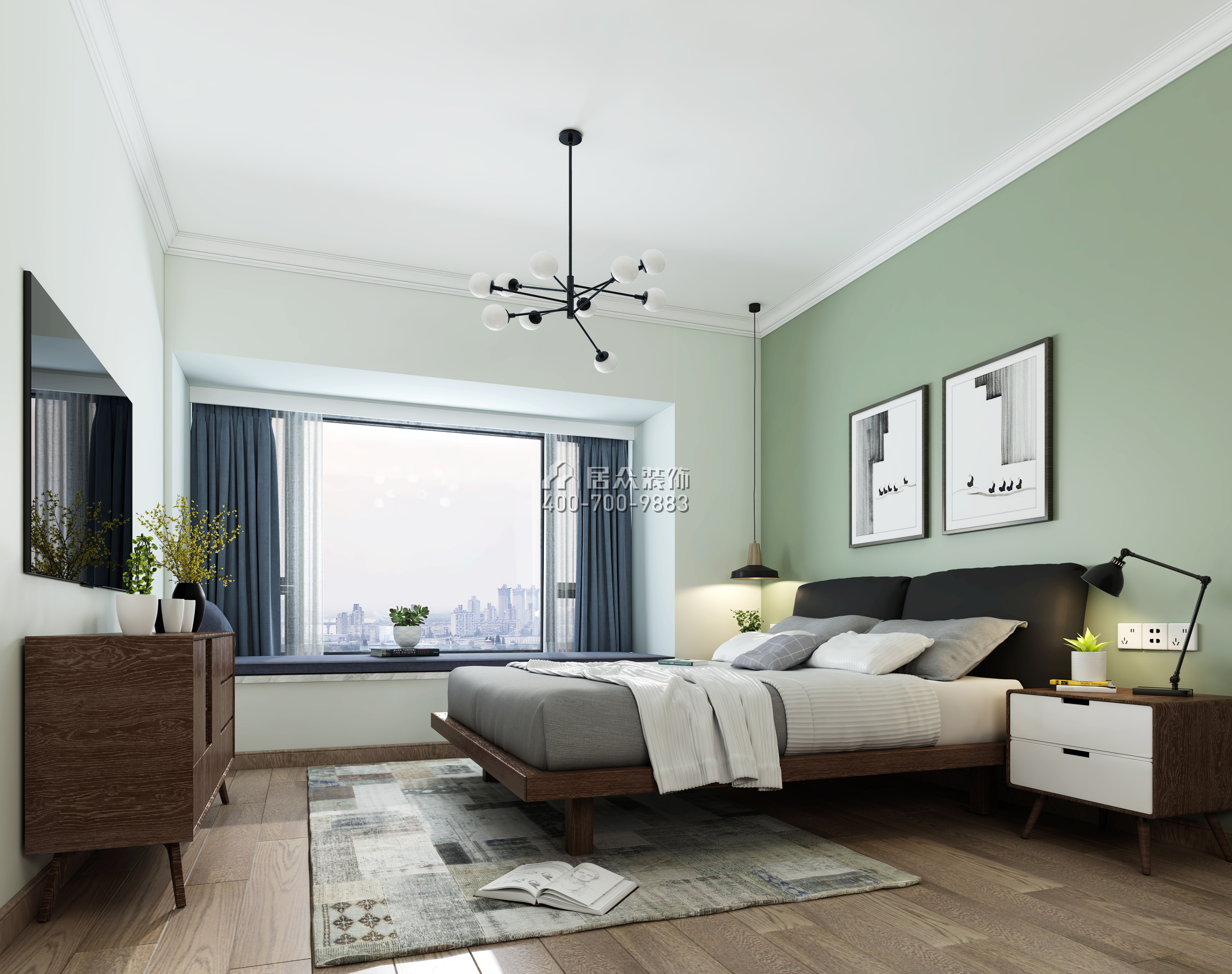 鳳凰蘭亭三期120平方米現代簡約風格平層戶型臥室裝修效果圖