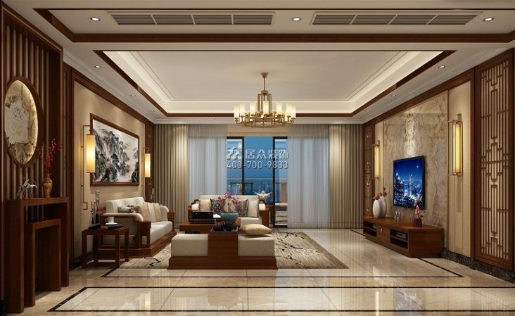 金信海怡222平方米中式风格平层户型客厅装修效果图