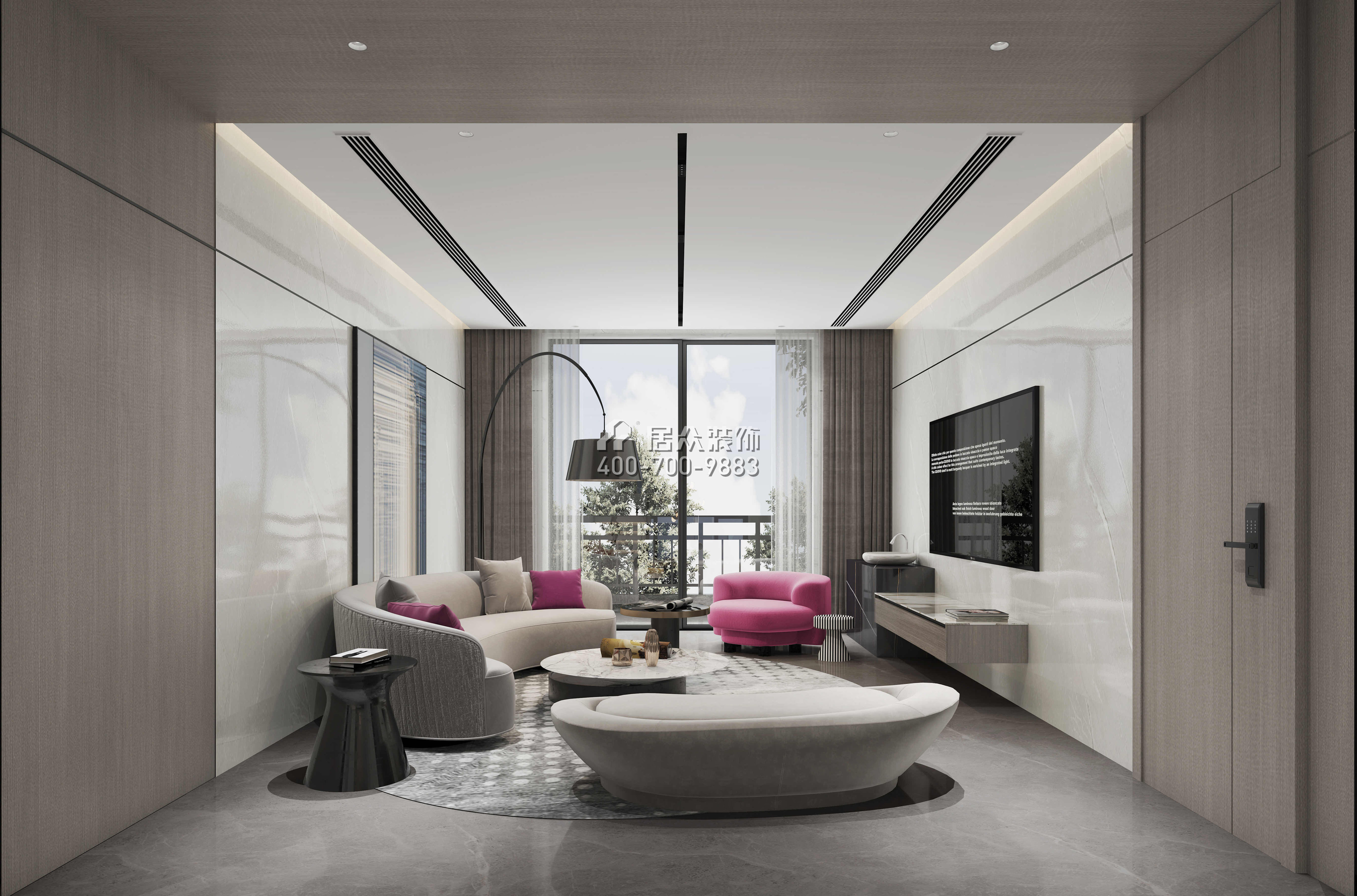 观园1000平方米现代简约风格别墅户型客厅装修效果图