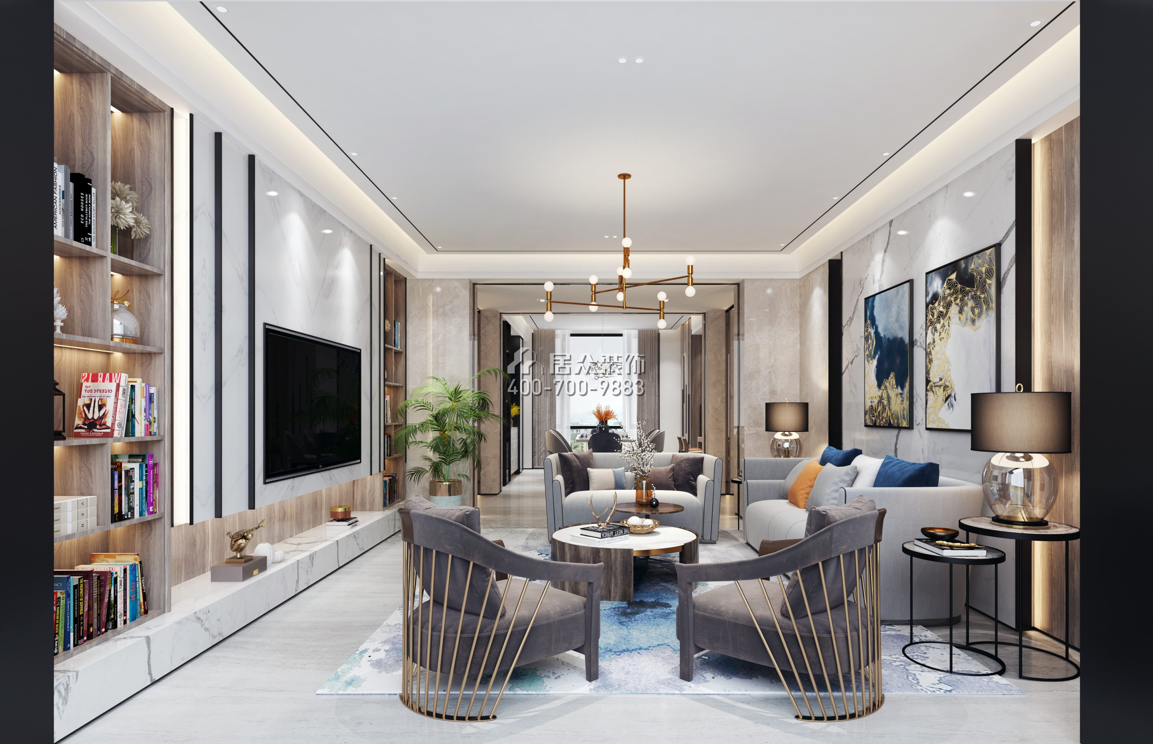 山语海260平方米现代简约风格平层户型客厅装修效果图