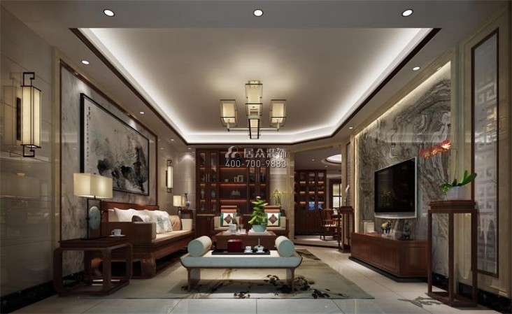 锦绣山河213平方米中式风格平层户型客厅装修效果图
