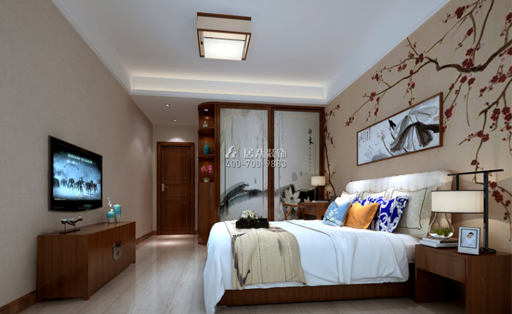 中洲中央公园128平方米中式风格平层户型卧室装修效果图