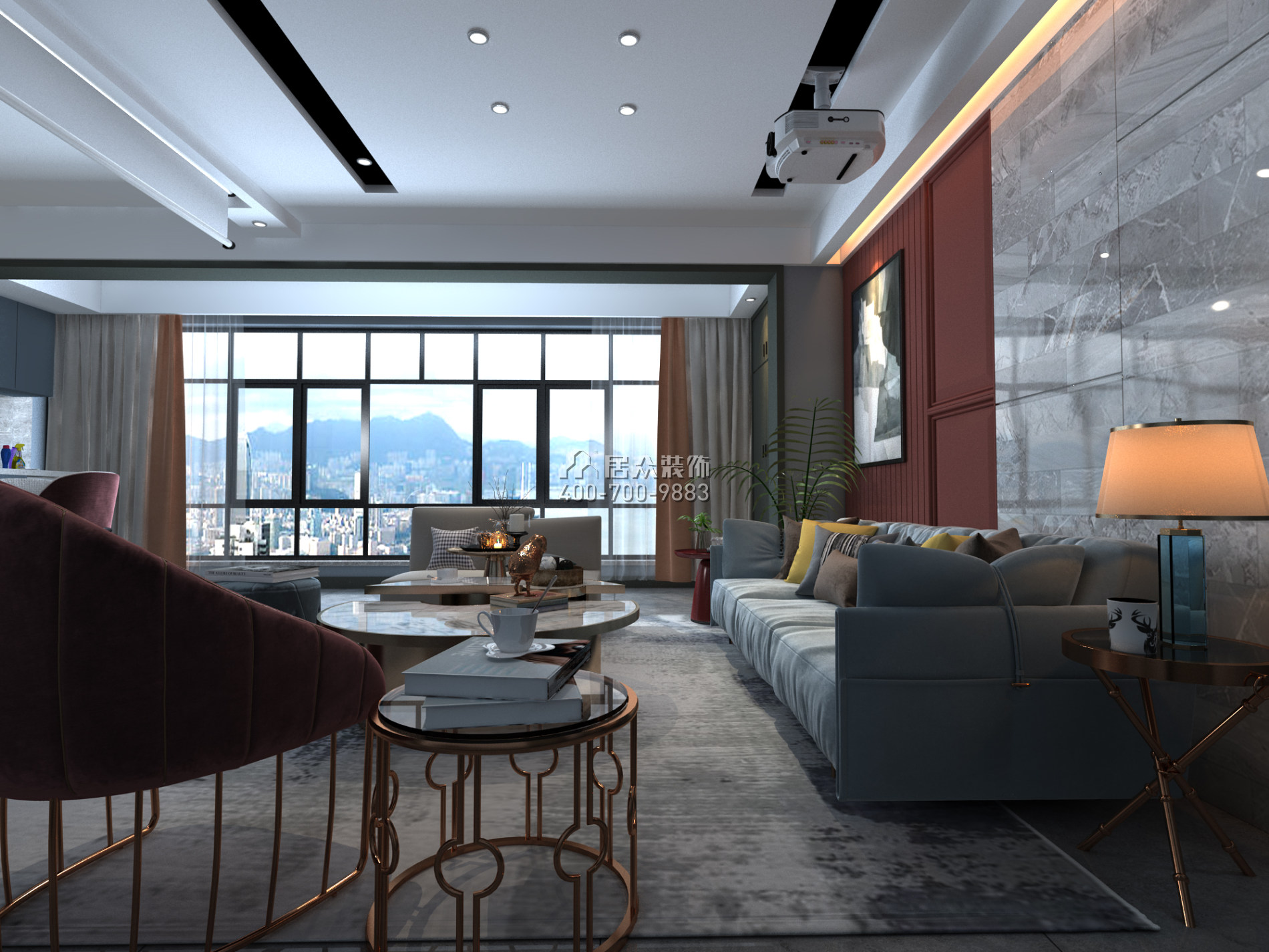 保利中央公園131平方米現代簡約風格平層戶型客廳裝修效果圖