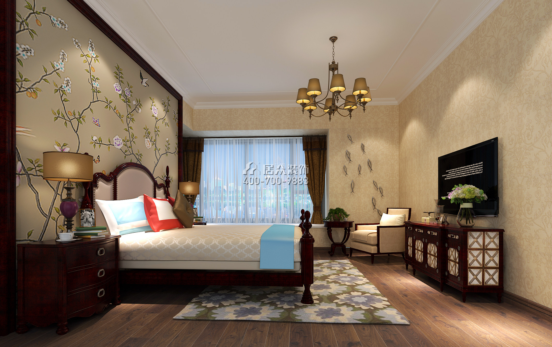 天誉花园190平方米美式风格平层户型卧室装修效果图