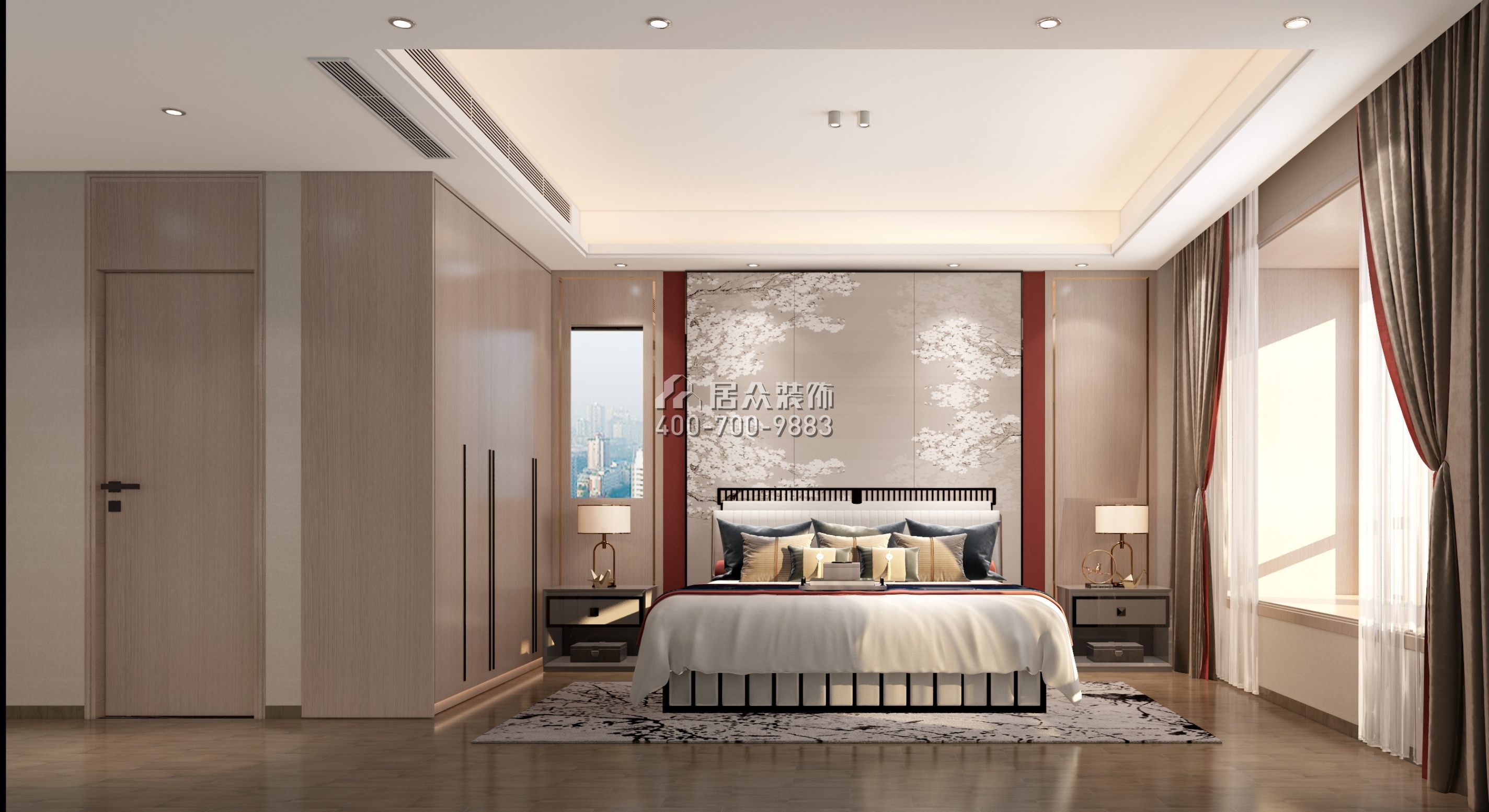 万科金域华府189平方米中式风格平层户型卧室装修效果图