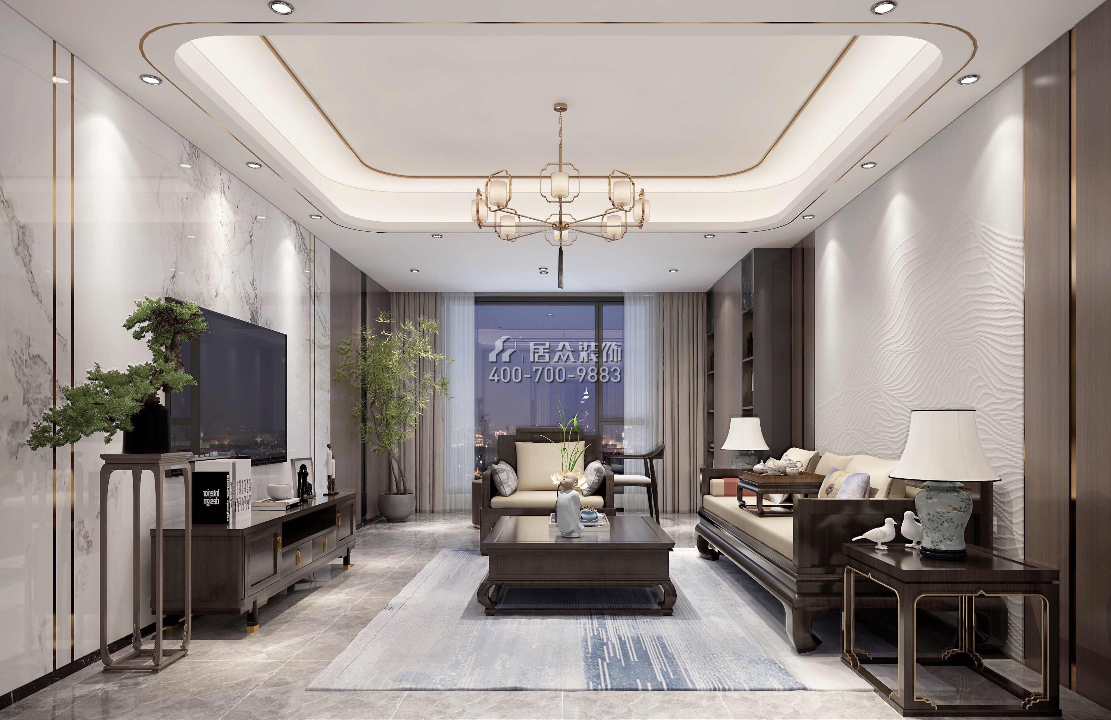 翠湖香山140平方米中式风格平层户型客厅装修效果图