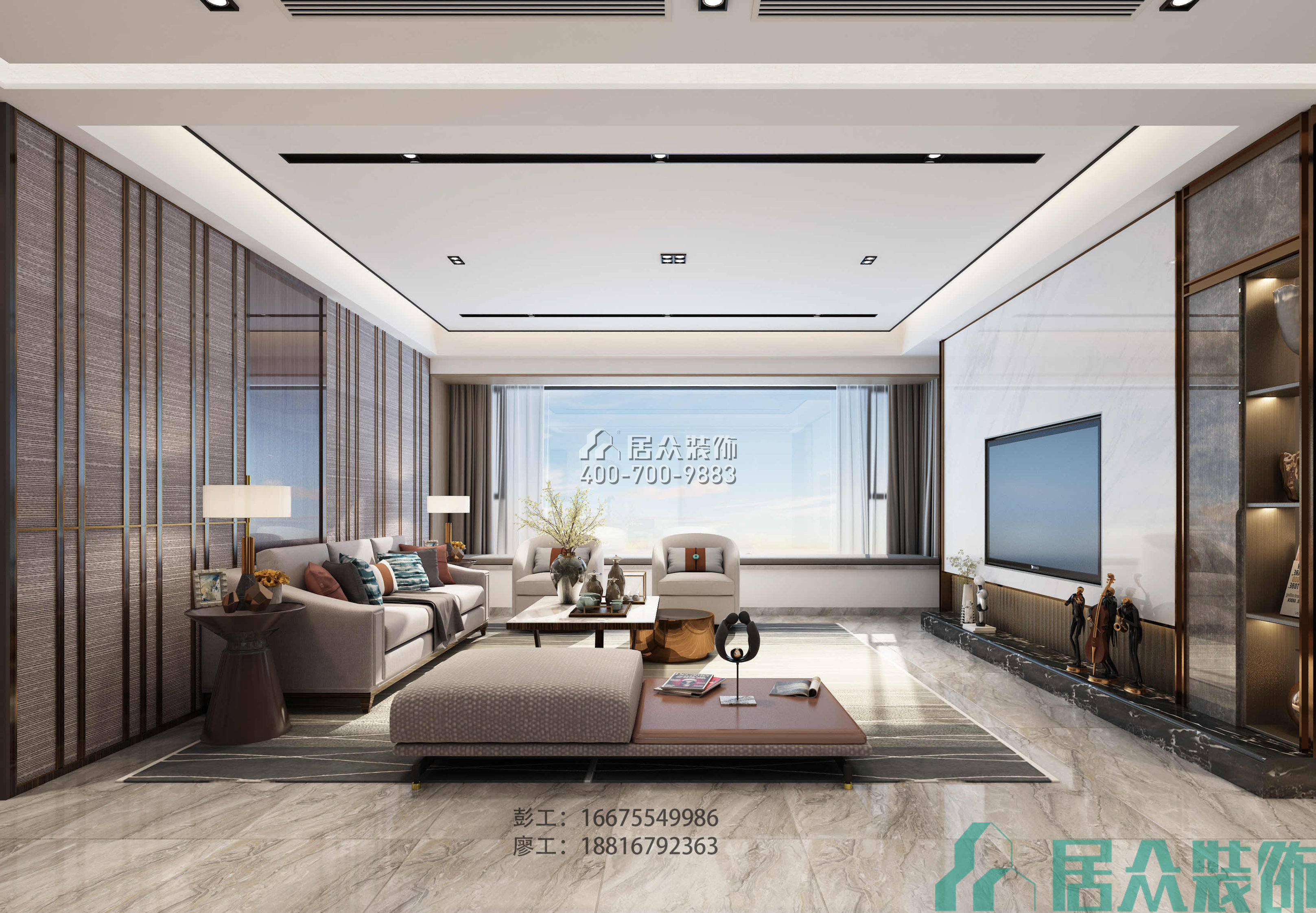 香山美墅五期156平方米現代簡約風格平層戶型客廳裝修效果圖